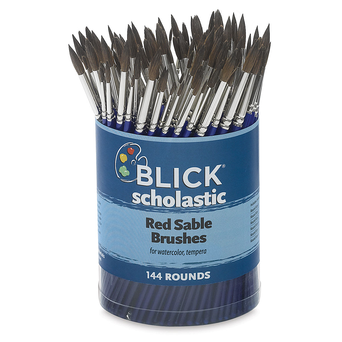 Blick Scholastic Red Sable Brushes - Rounds, Canister of 144, Short Handle