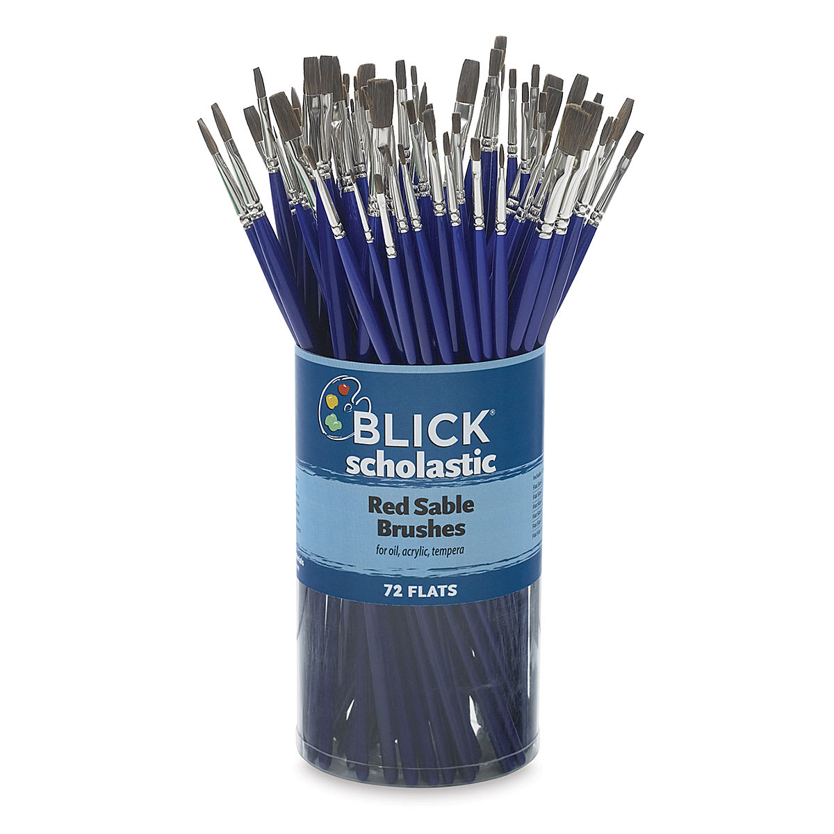 Blick Scholastic Red Sable Brushes - Flats, Canister of 72, Long Handle