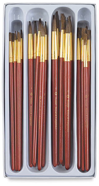 Royal Langnickel Camel Hair Classroom Value Pack - 24 Round Brushes shown in storage tray
