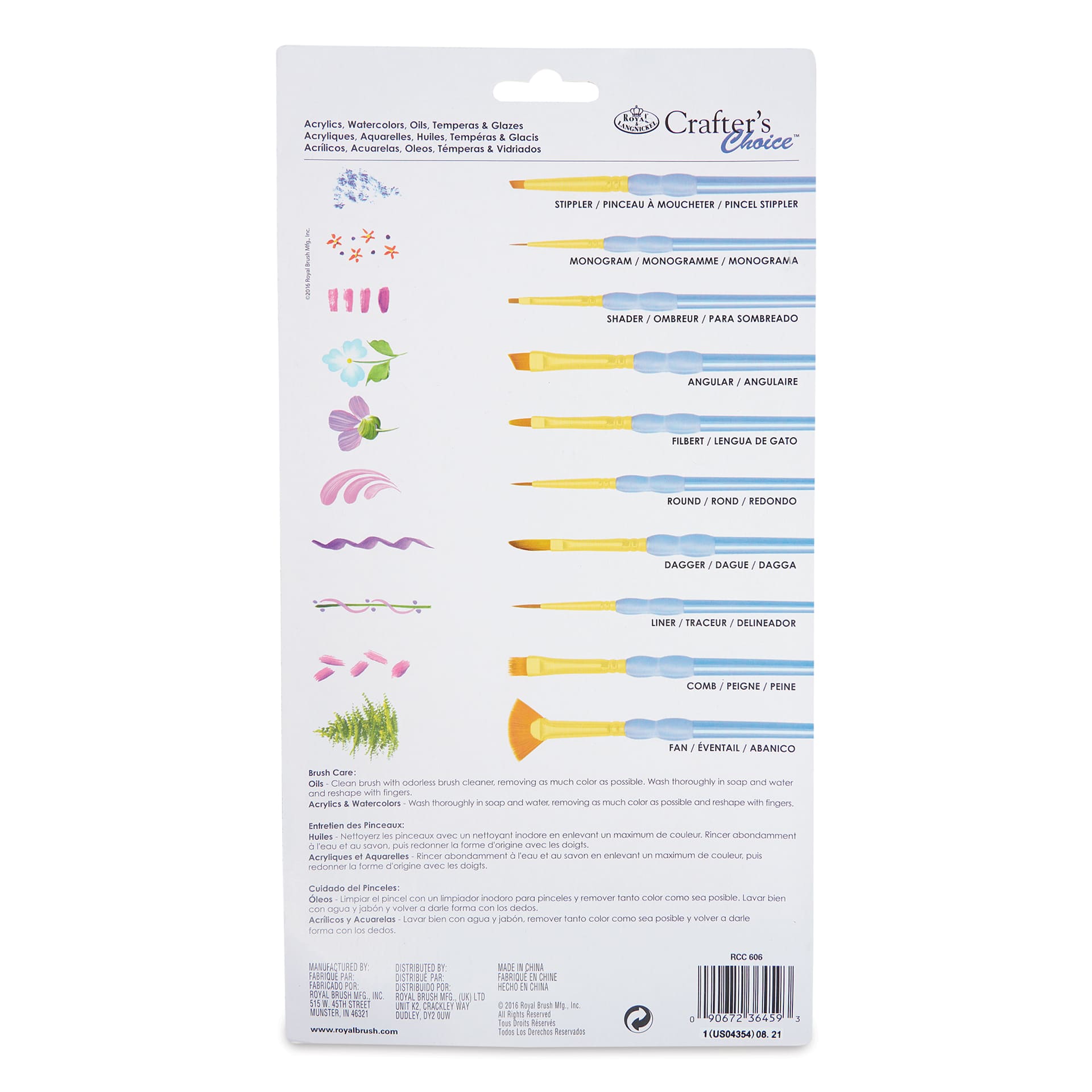Royal & Langnickel Crafter's Choice Golden Taklon Classroom Pack - Detail, Pkg of 15, back of packaging