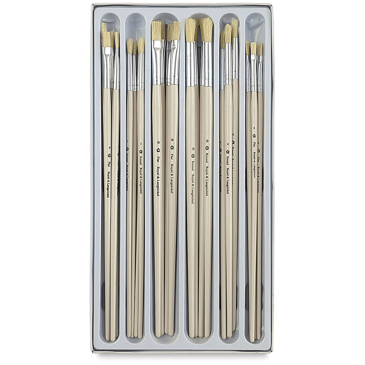Royal & Langnickel White Bristle Classroom Value Packs - 24 pc Rounds and Flats in tray