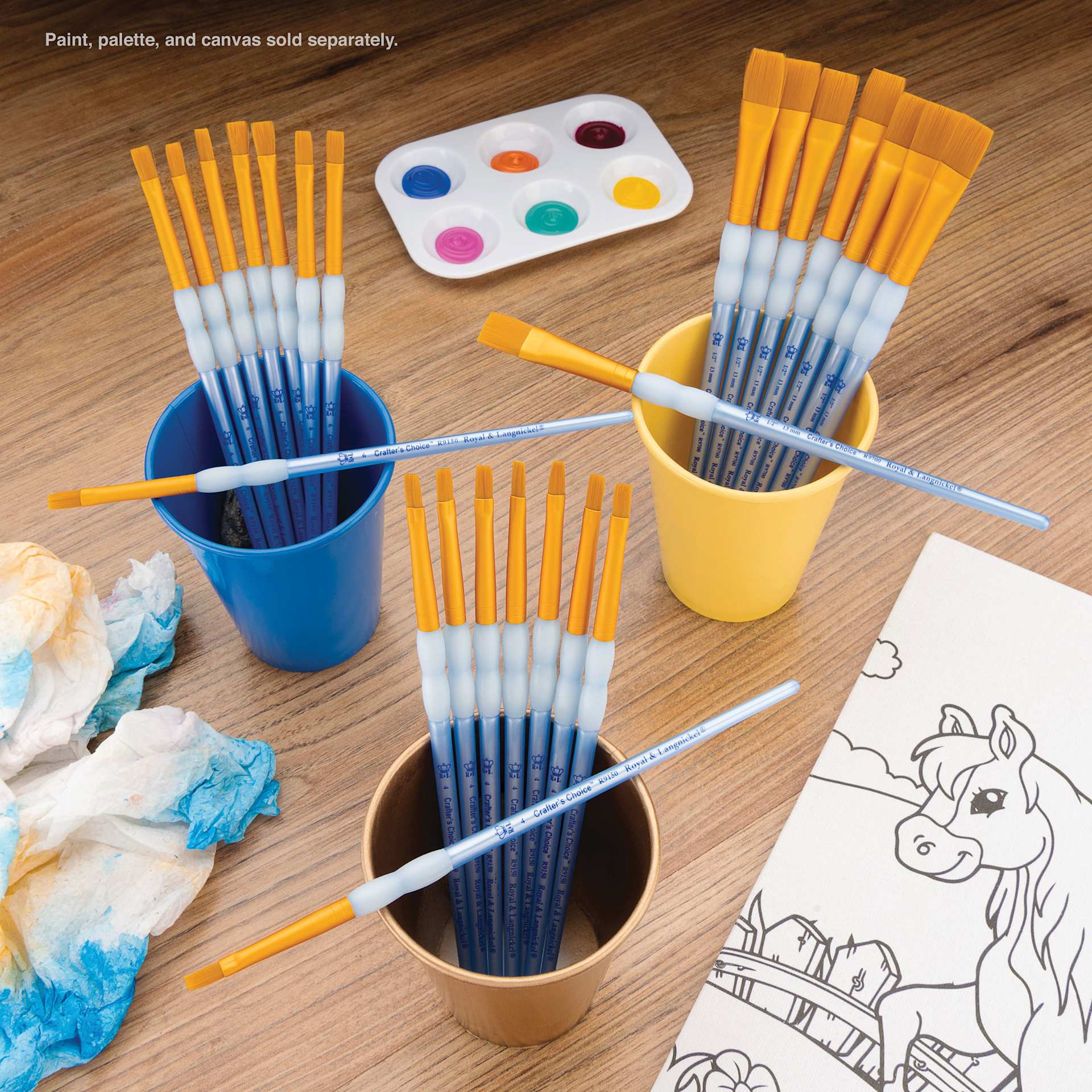 Royal & Langnickel Crafter's Choice Golden Taklon Classroom Pack - Shader and Wash, Pkg of 24 (brushes displayed in cups)