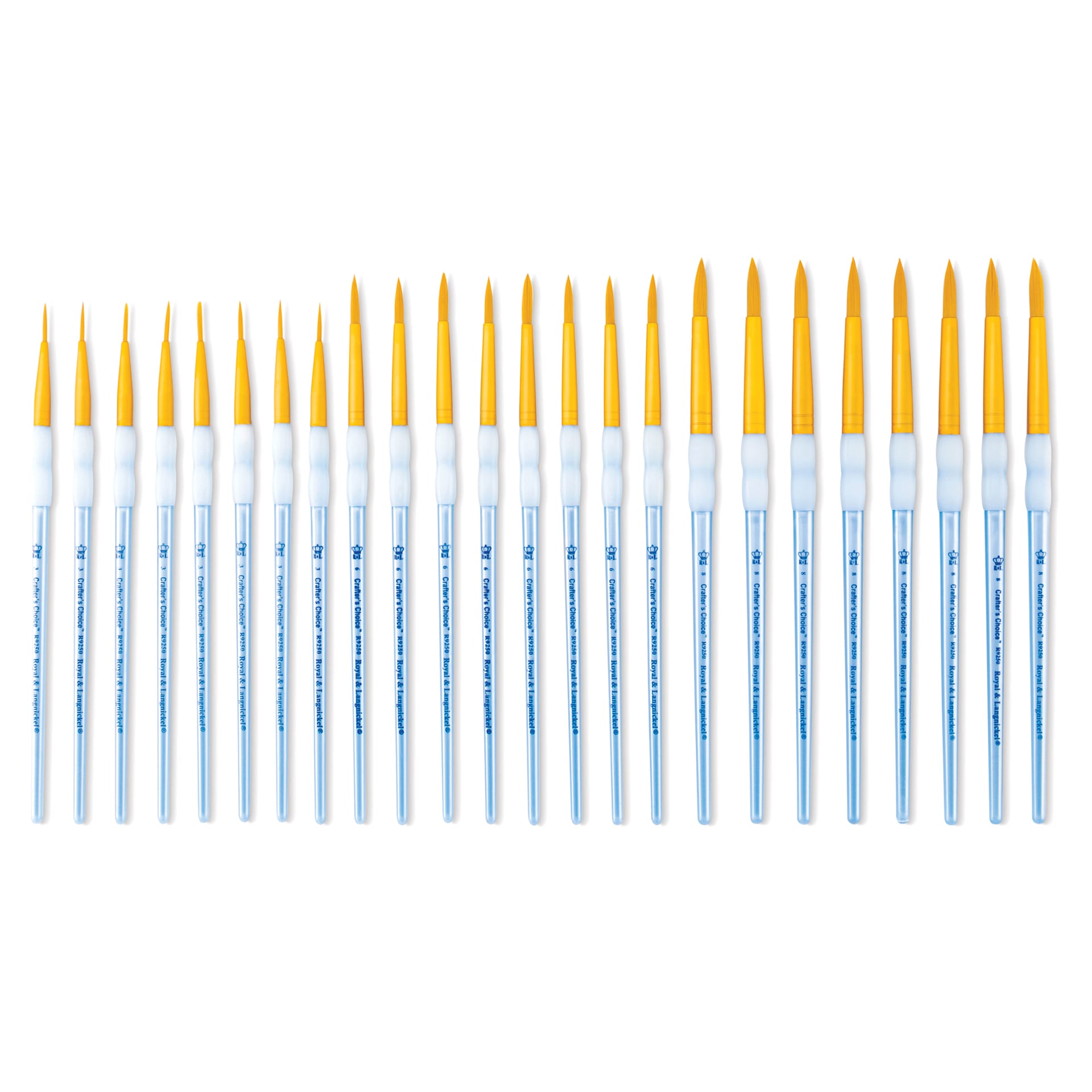 Royal & Langnickel Crafter's Choice Golden Taklon Classroom Pack - Round, Pkg of 24 (brushes laid in a row)
