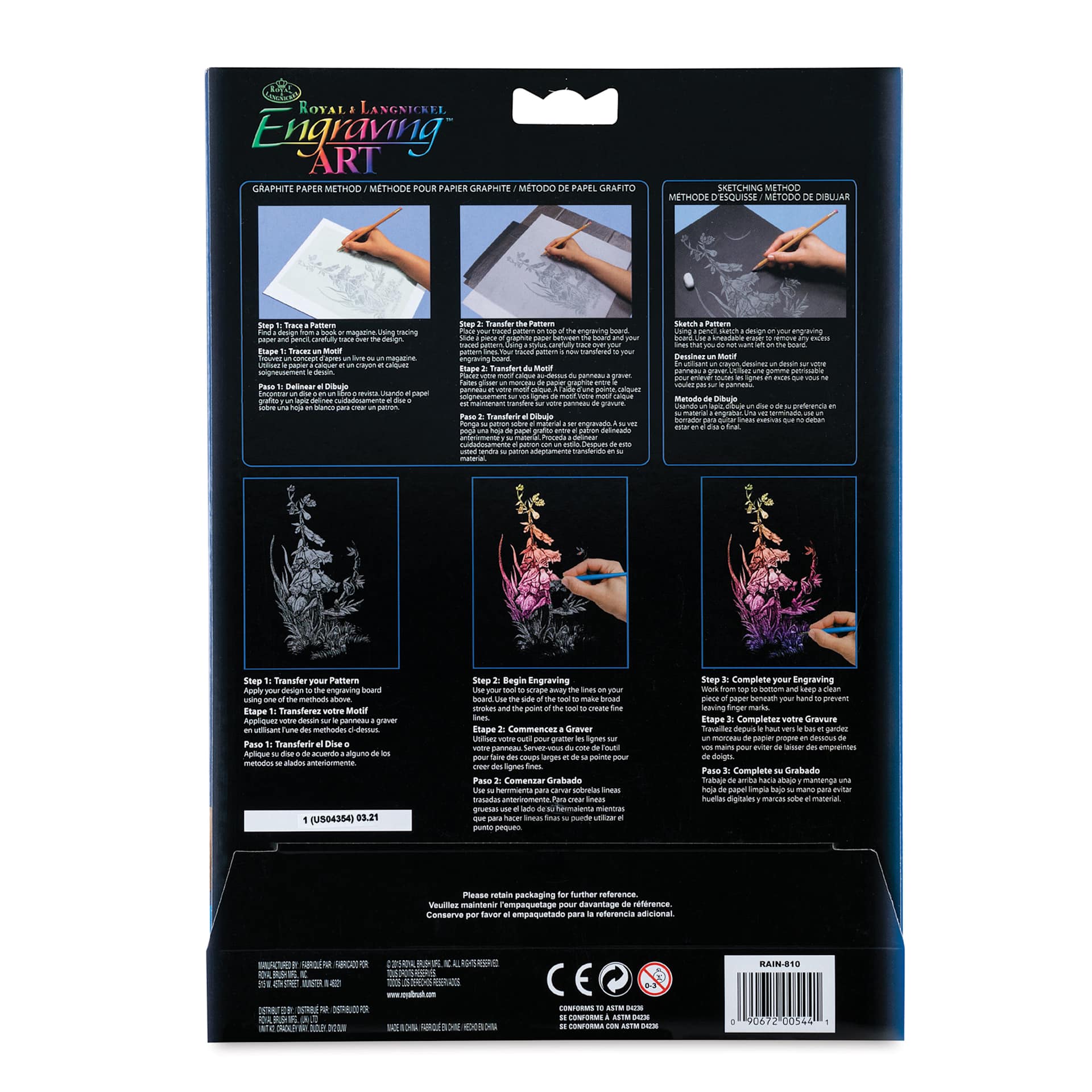 Royal & Langnickel Engraving Art Blank Board - Rainbow Foil, 8" x 10", Pkg of 6 back of packaging