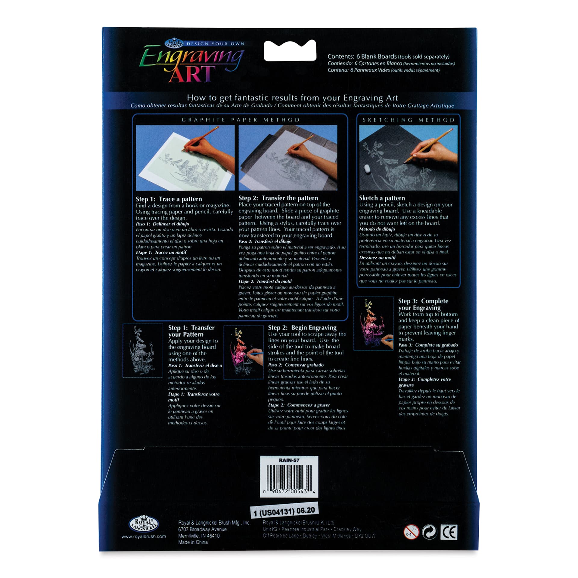 Royal & Langnickel Engraving Art Blank Board - Rainbow Foil, 5" x 7", Pkg of 6 back of packaging