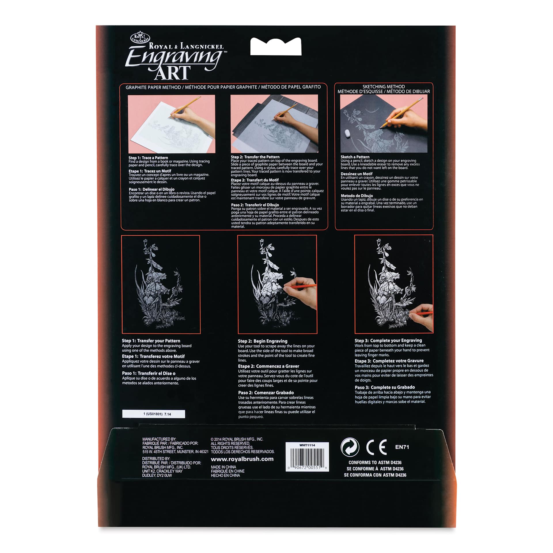 Royal & Langnickel Engraving Art Blank Board - White Foil, 11" x 14", Pkg of 6 back of packaging