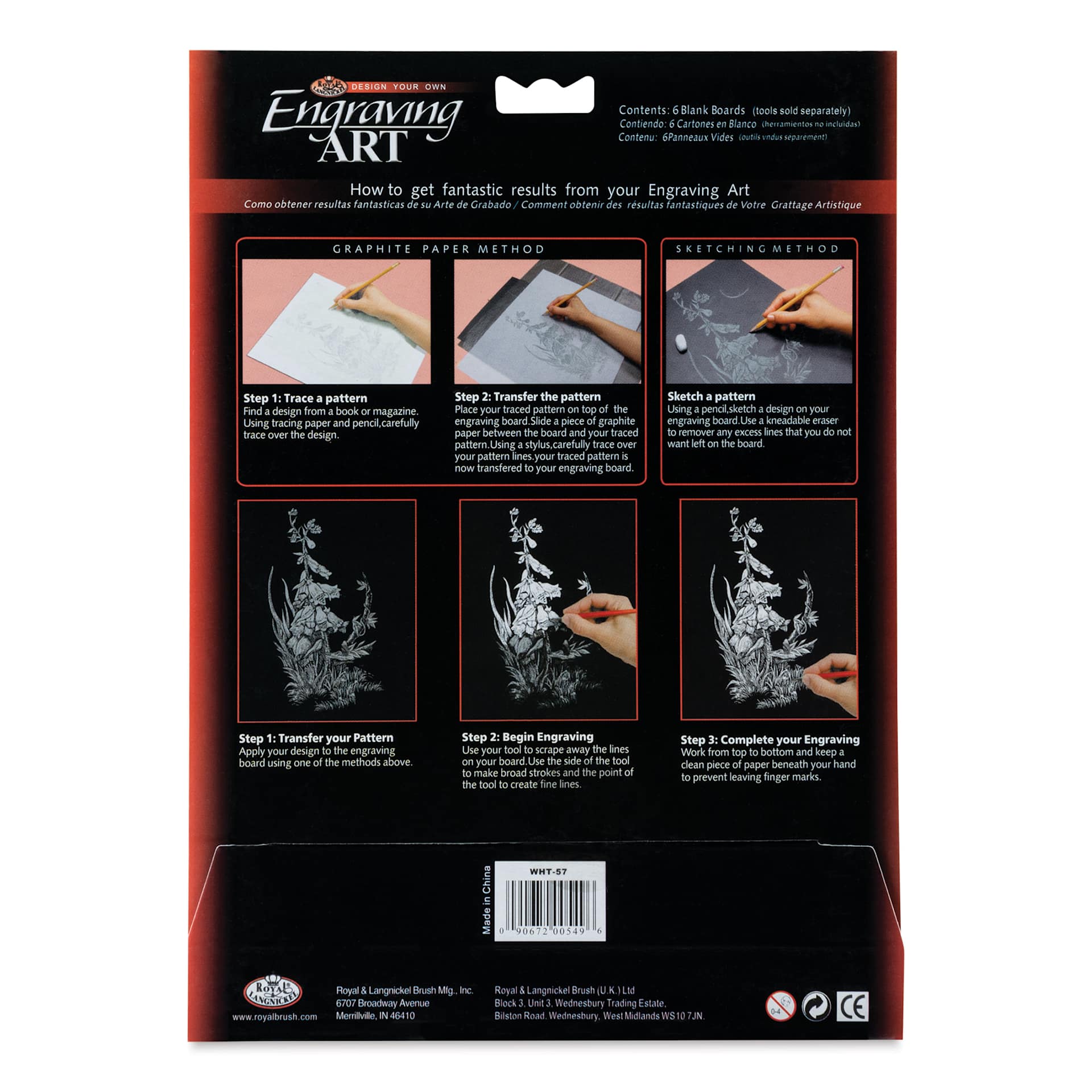 Royal & Langnickel Engraving Art Blank Board - White Foil, 5" x 7", Pkg of 6 back of packaging