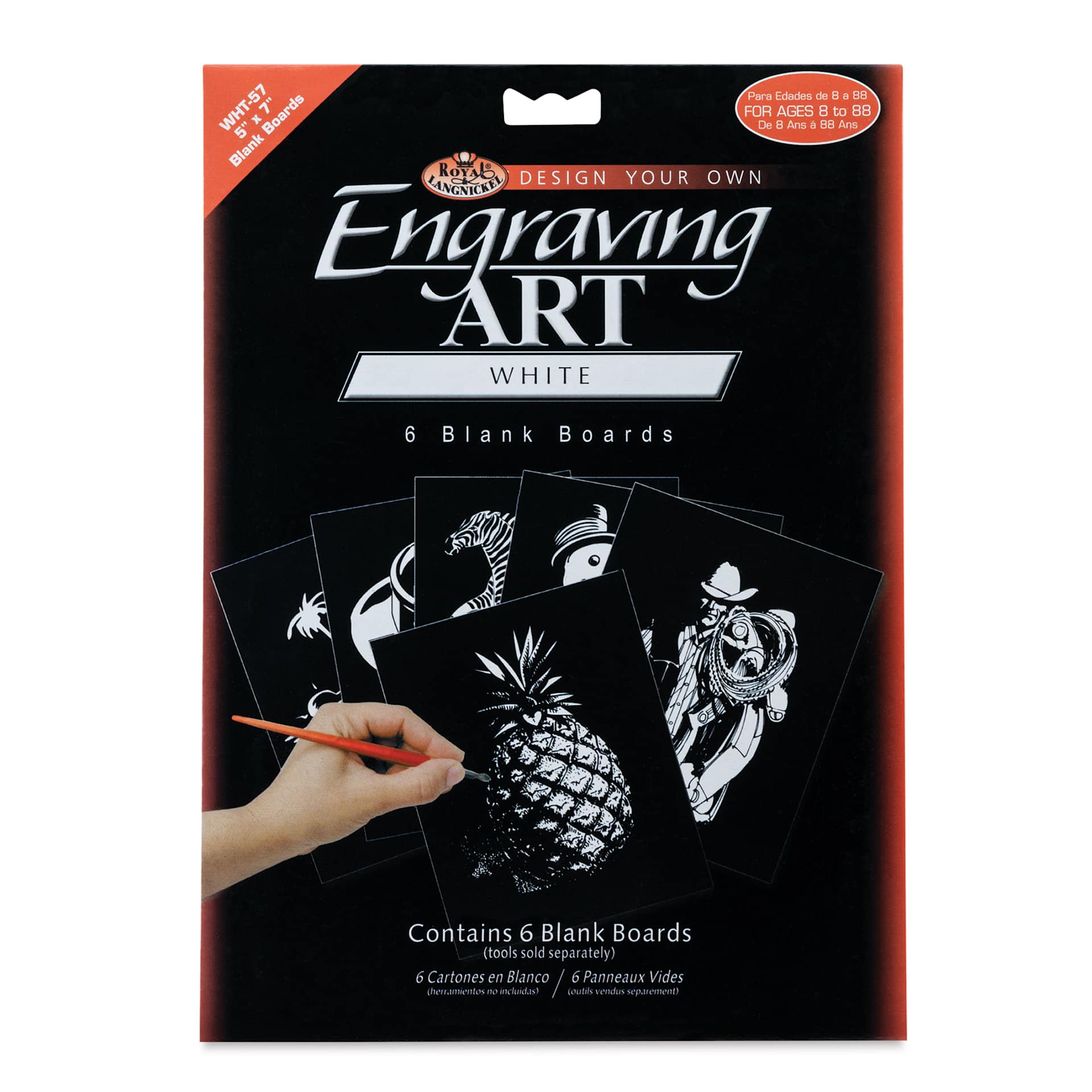 Royal & Langnickel Engraving Art Blank Board - White Foil, 5" x 7", Pkg of 6 front of packaging