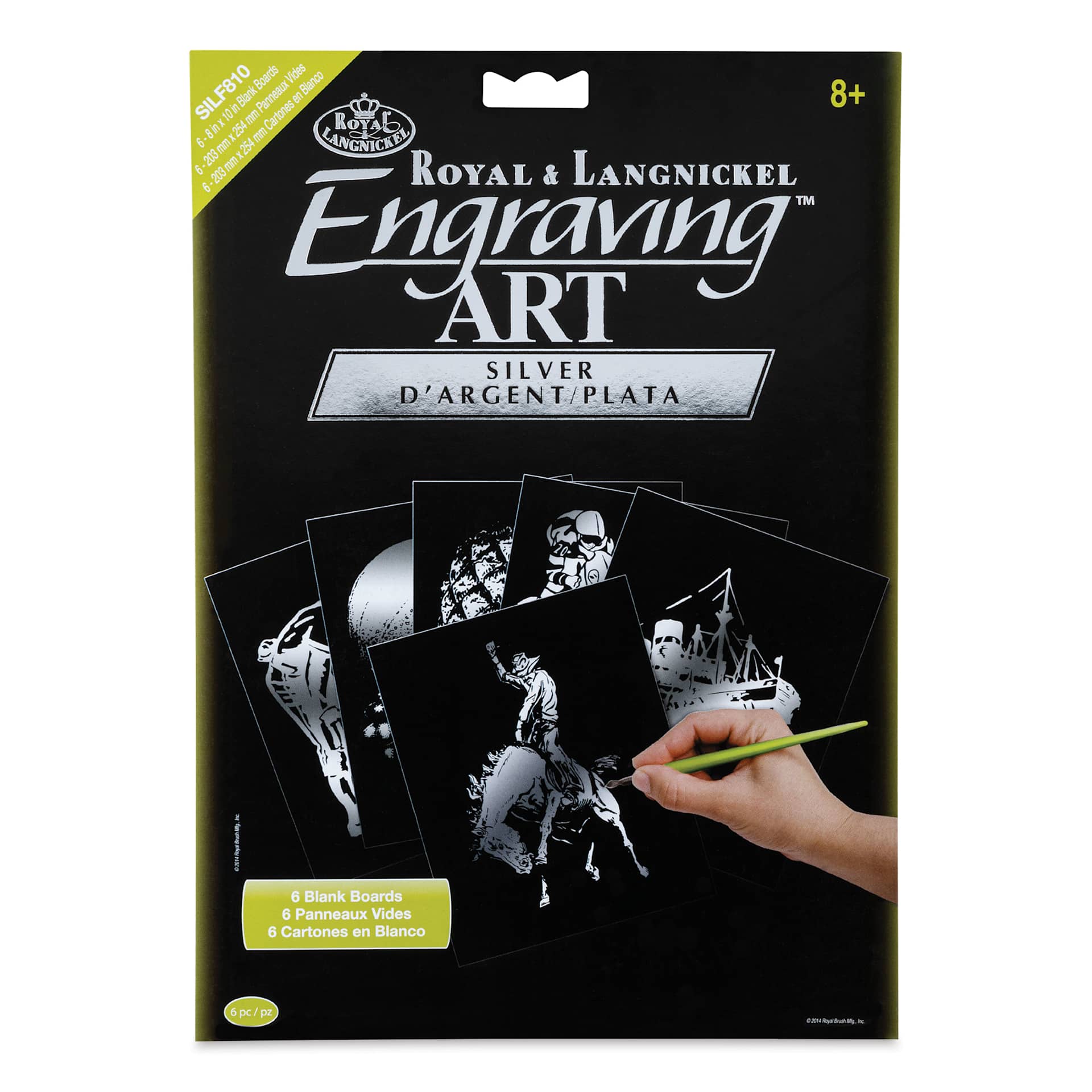 Royal & Langnickel Engraving Art Blank Board - Silver Foil, 8" x 10", Pkg of 6 front of packaging