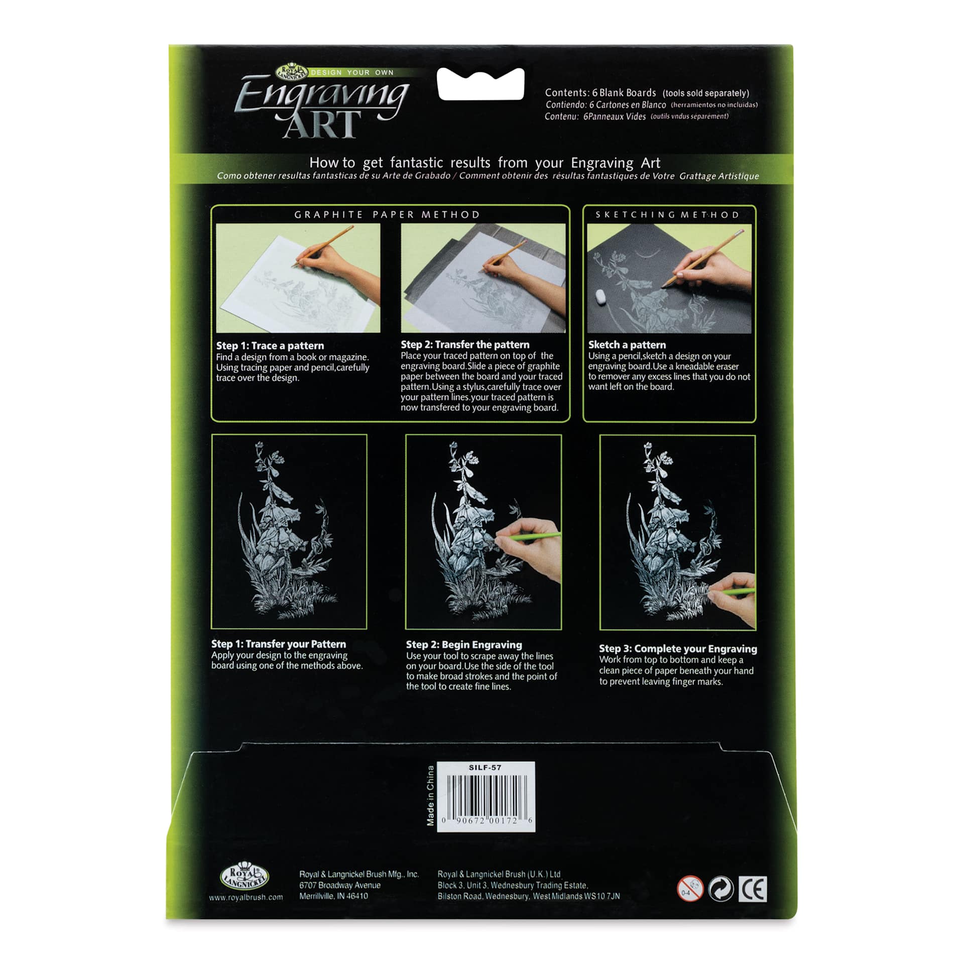 Royal & Langnickel Engraving Art Blank Board - Silver Foil, 5" x 7", Pkg of 6 back of packaging