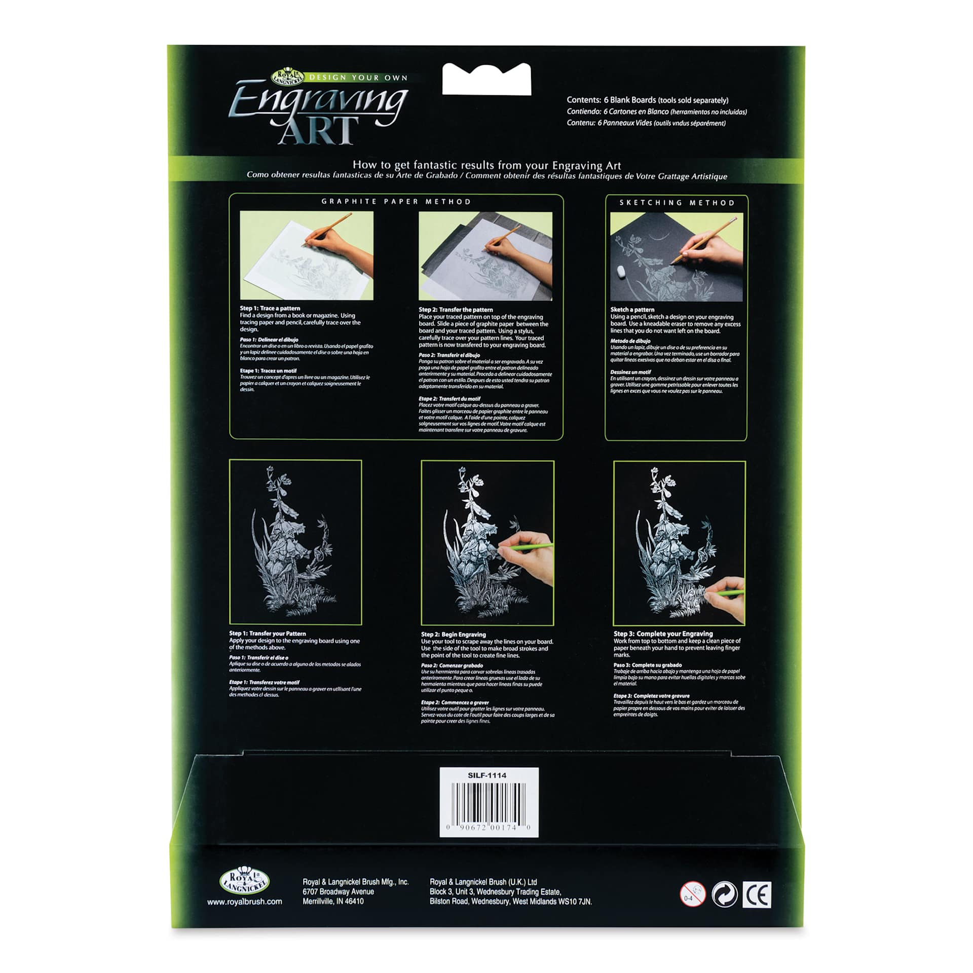 Royal & Langnickel Engraving Art Blank Board - Silver Foil, 11" x 14", Pkg of 6 back of packaging
