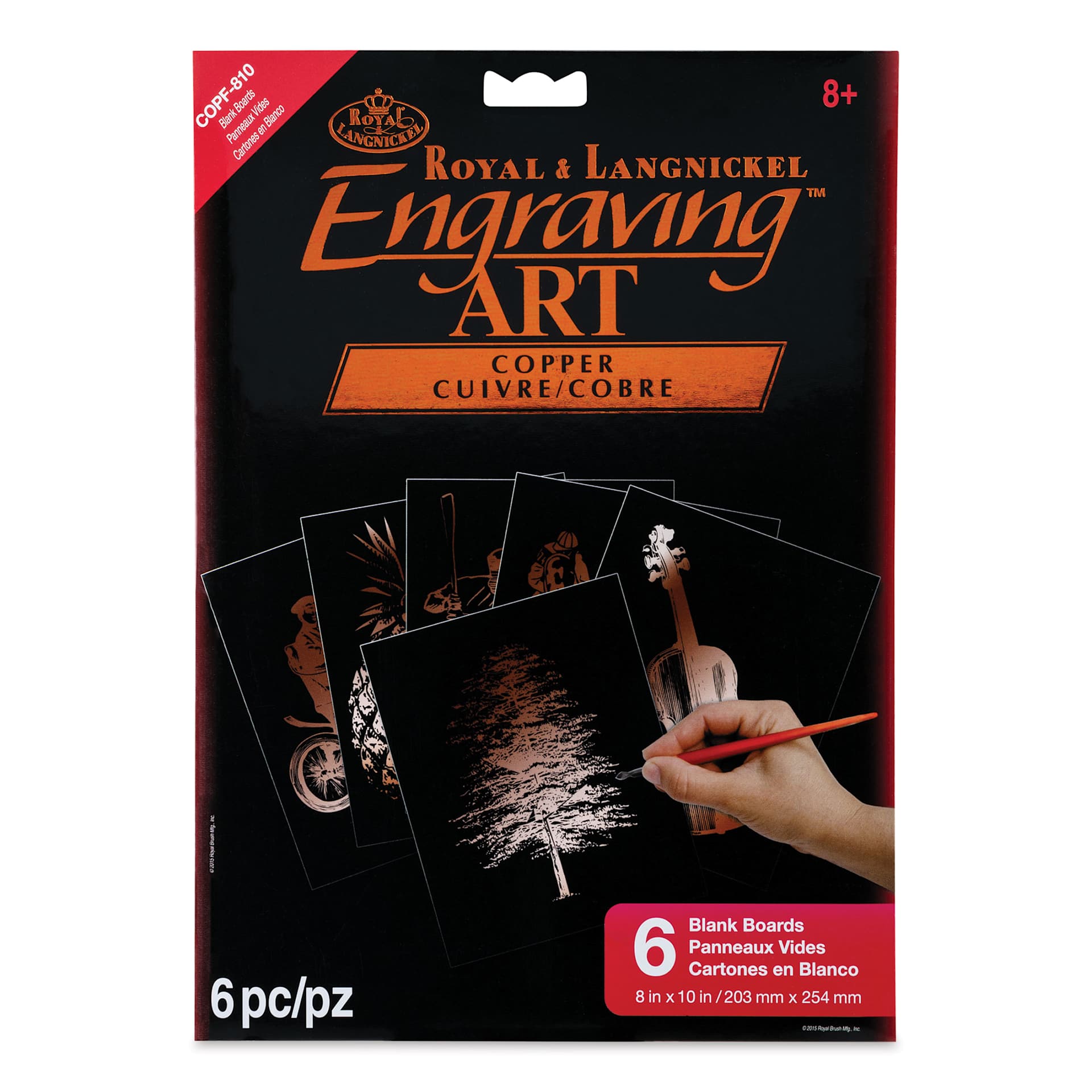 Royal & Langnickel Engraving Art Blank Board - Copper Foil, 8" x 10", Pkg of 6 front of packaging