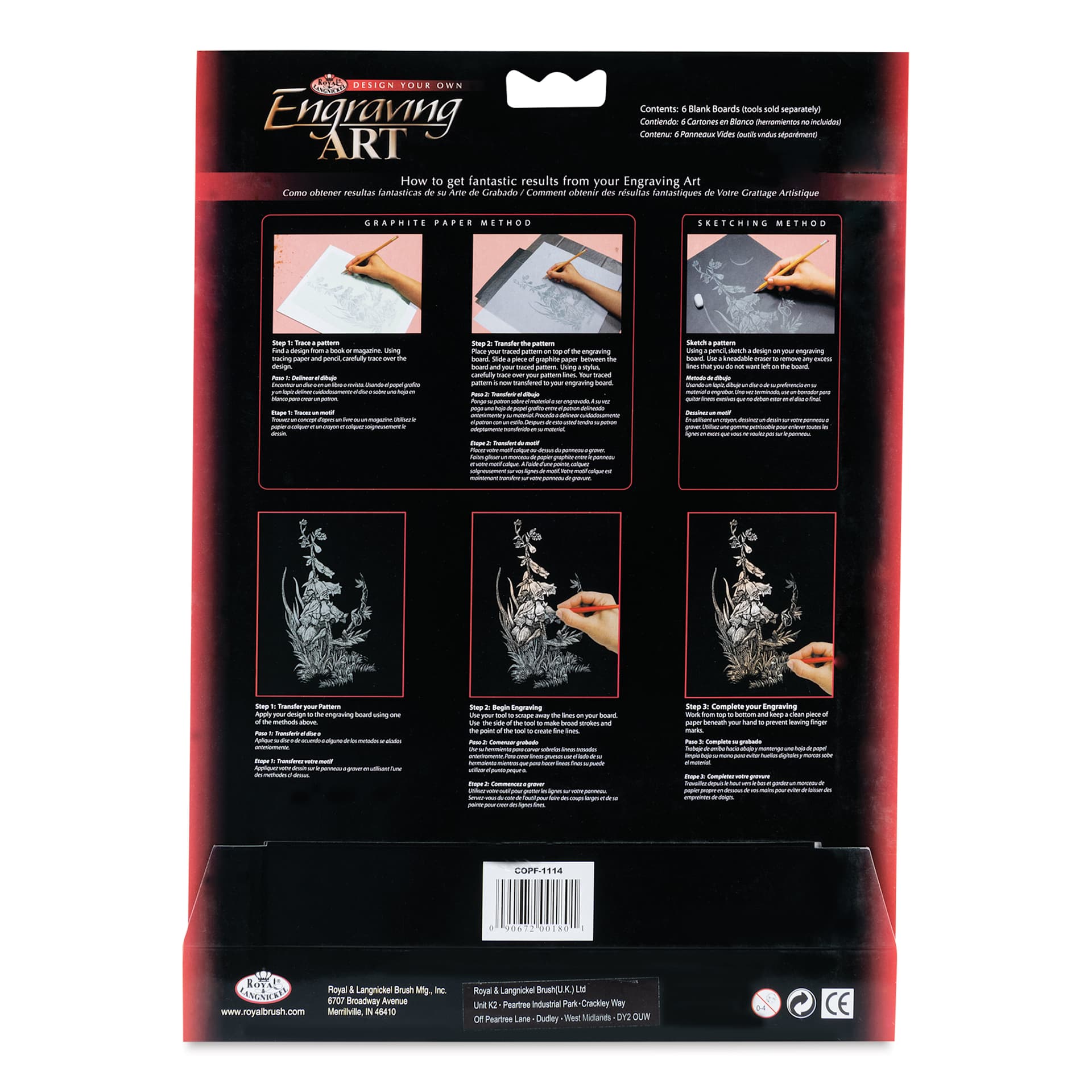 Royal & Langnickel Engraving Art Blank Board - Copper Foil, 11" x 14", Pkg of 6 back of packaging