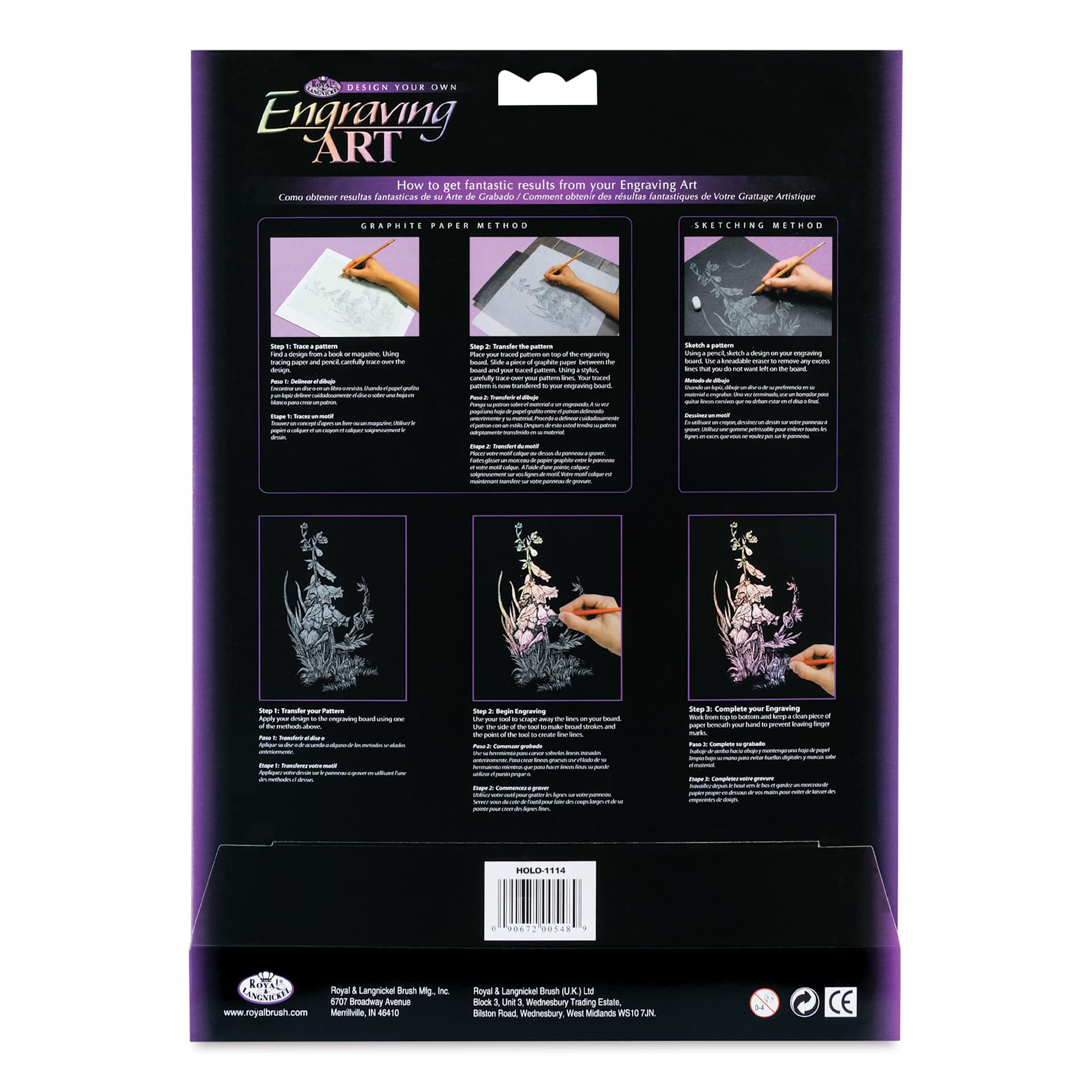 Royal & Langnickel Engraving Art Blank Board - Holographic Foil, 11" x 14", Pkg of 6 back of packaging
