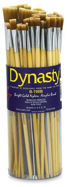 Dynasty Dupont Tynex Gold Nylon Acrylic Brush Canister - Brights, Long Handle, Canister of 50