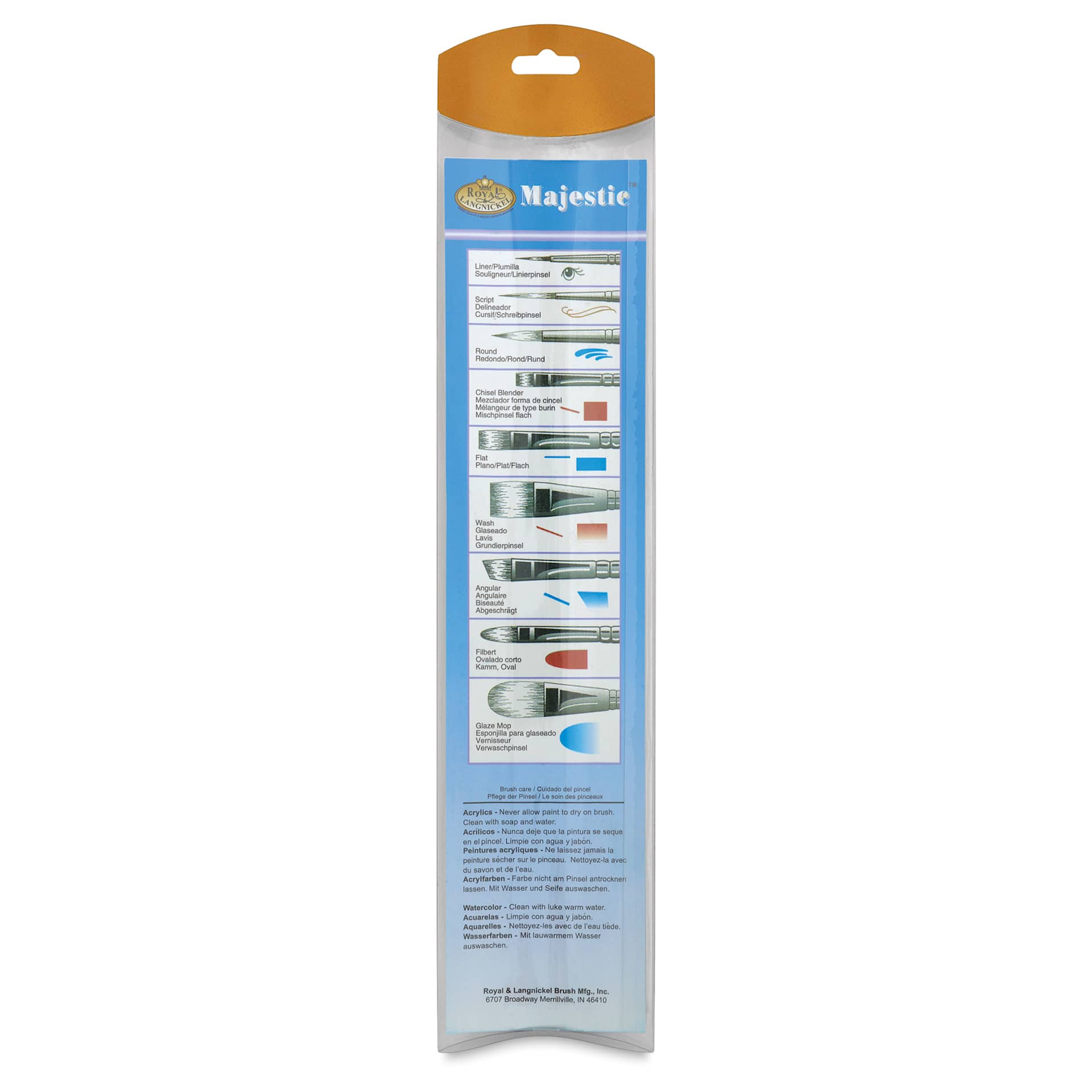 Royal Langnickel Majestic Brushes - Deluxe Watercolor, Set of 5, back of the packaging