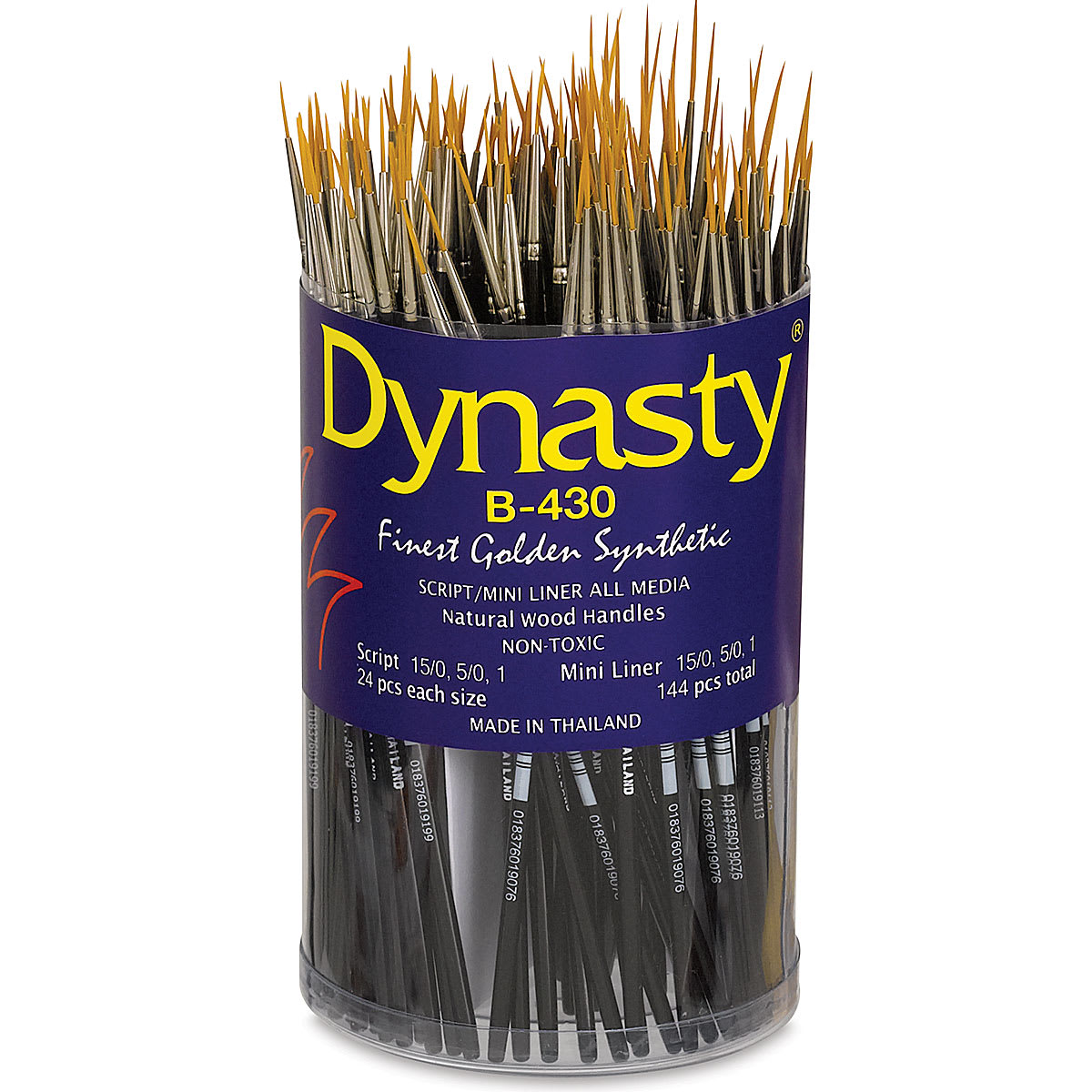 Dynasty Finest Golden Synthetic Brushes - Script and Liner, Canister of 144