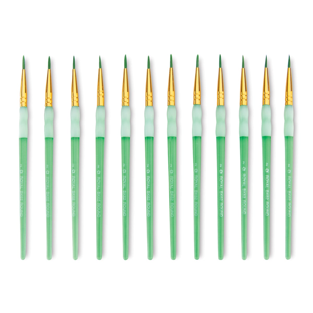 Big Kid's Choice Lil' Grippers Synthetic Brushes - Round, Size 2, Pkg of 12, fanned out