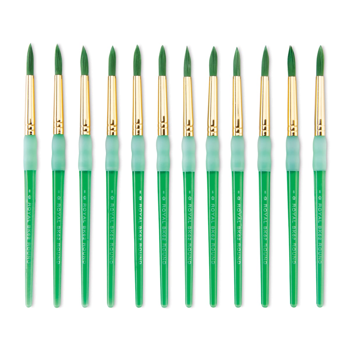 Big Kid's Choice Lil' Grippers Synthetic Brushes - Round, Size 8, Pkg of 12, laid out