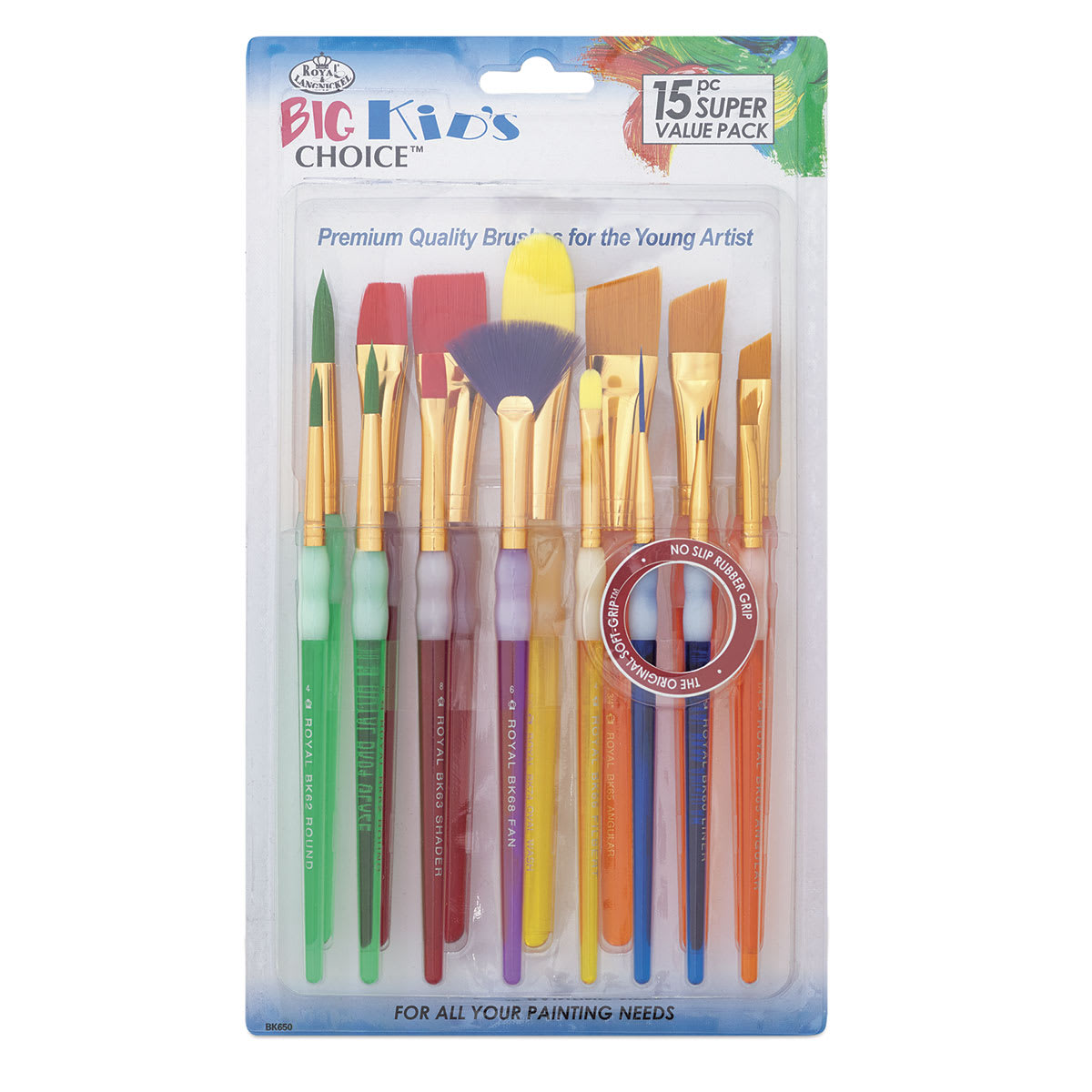 Royal & Langnickel Big Kid's Choice Lil' Grippers Synthetic Brushes - Variety Pack, Set of 15