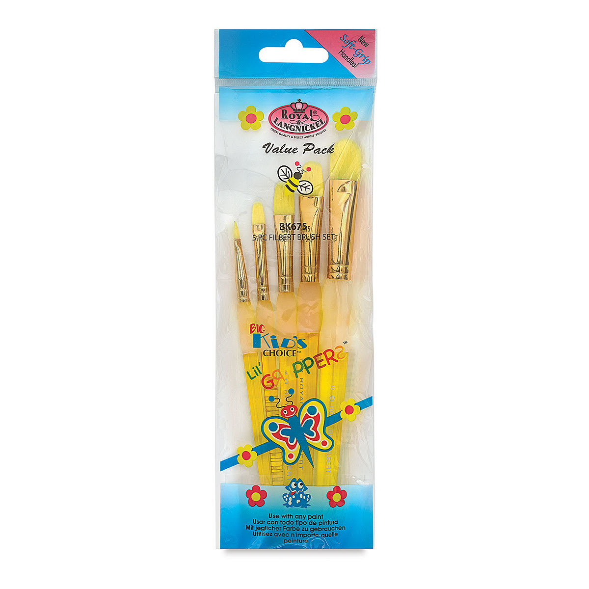 Royal & Langnickel Big Kid's Choice Lil' Grippers Synthetic Brushes - Filbert, Set of 5, front of pack