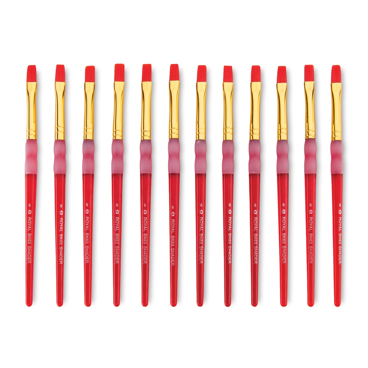 Big Kid's Choice Lil' Grippers Synthetic Brushes - Flat, Size 8, Pkg of 12, fanne out