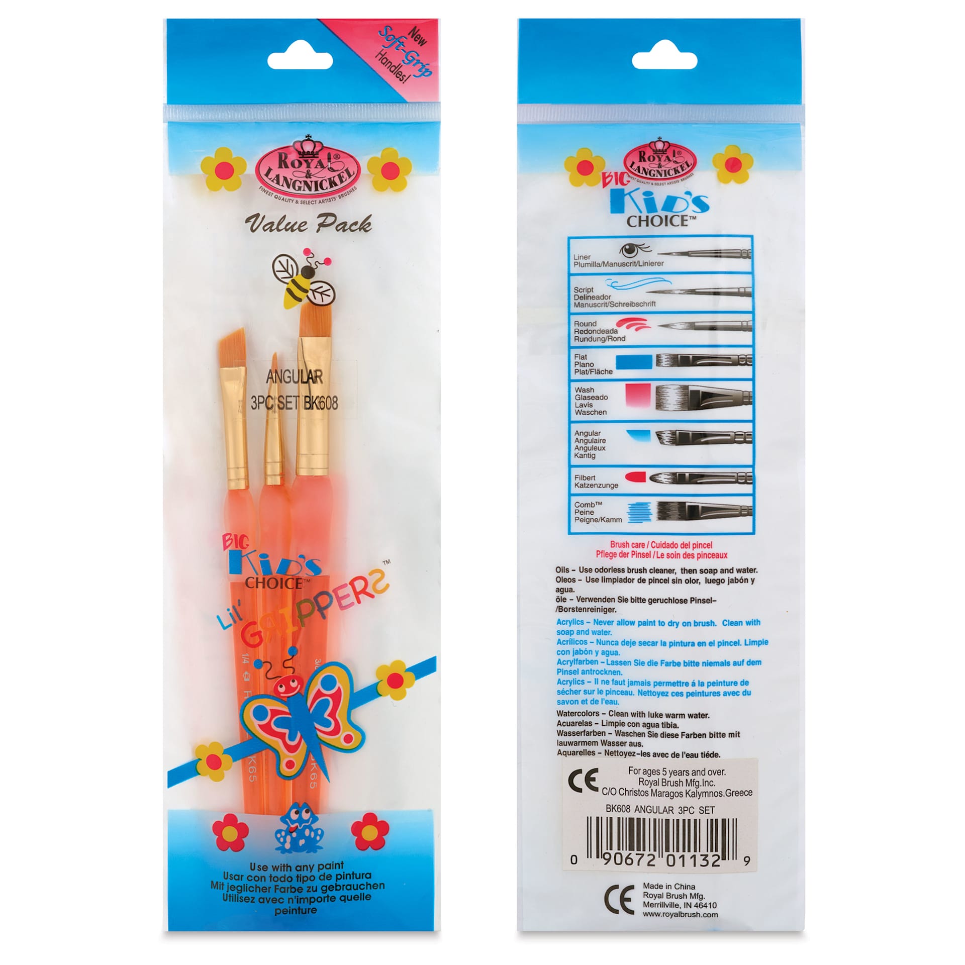 Royal & Langnickel Big Kid's Choice Lil' Grippers Synthetic Brushes - Angular, Set of 3