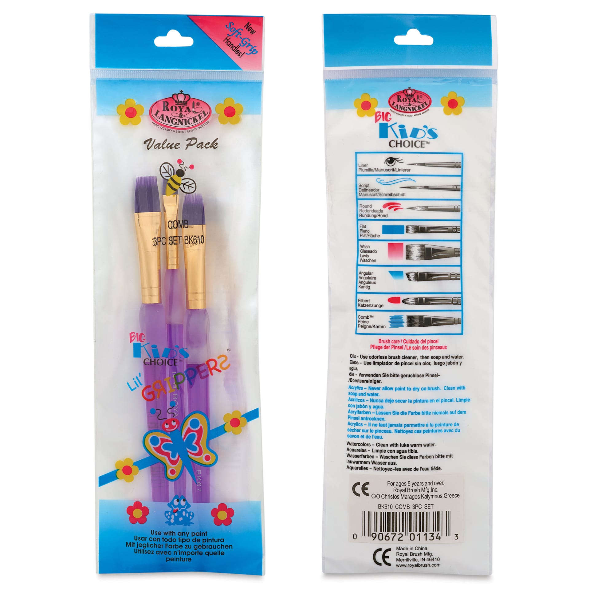 Royal & Langnickel Big Kid's Choice Lil' Grippers Synthetic Brushes - Comb, Set of 3