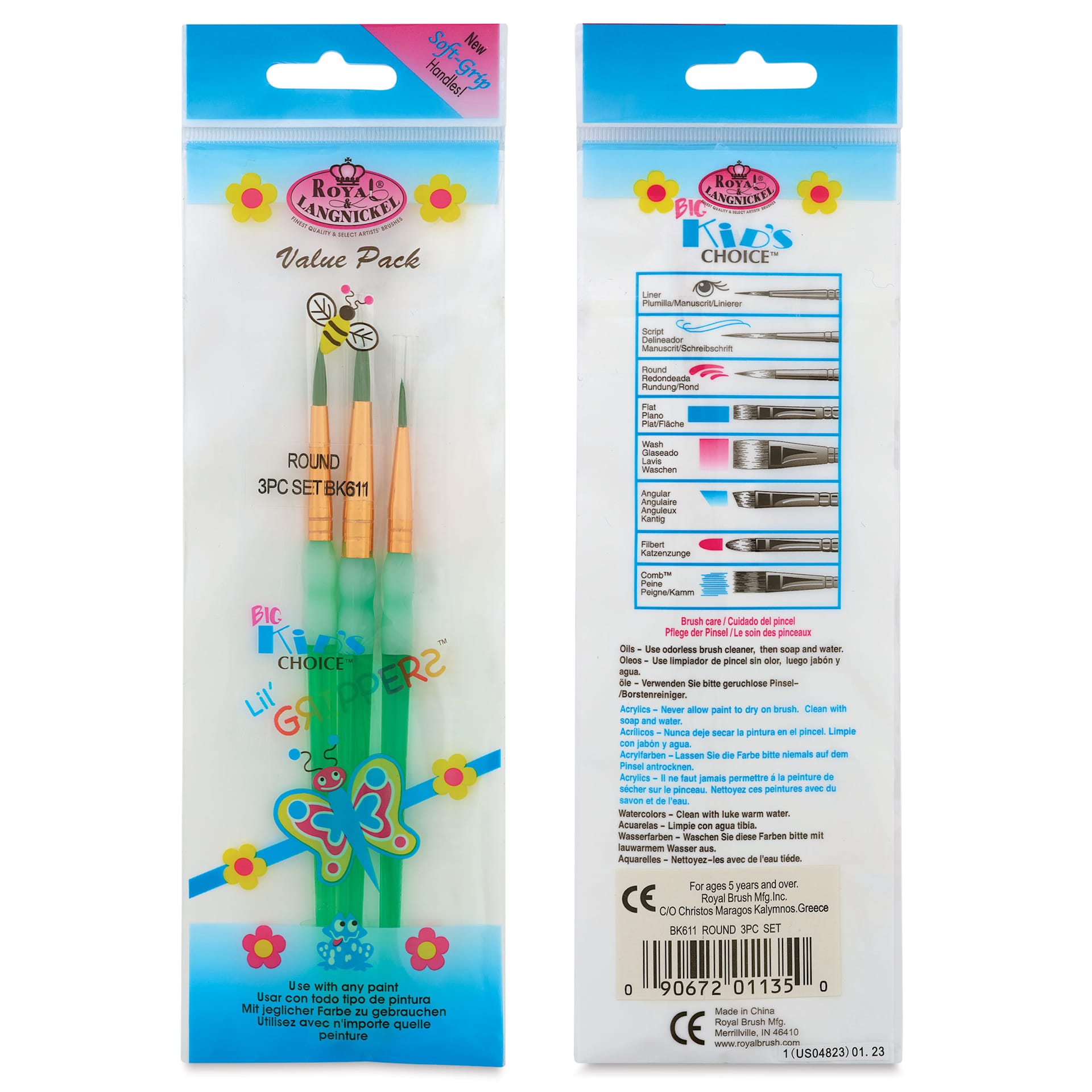Royal & Langnickel Big Kid's Choice Lil' Grippers Synthetic Brushes - Round, Set of 3