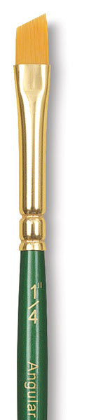 Princeton Good Synthetic Golden Taklon Brush - Angle Shader, Short Handle, Size 1/4" closeup