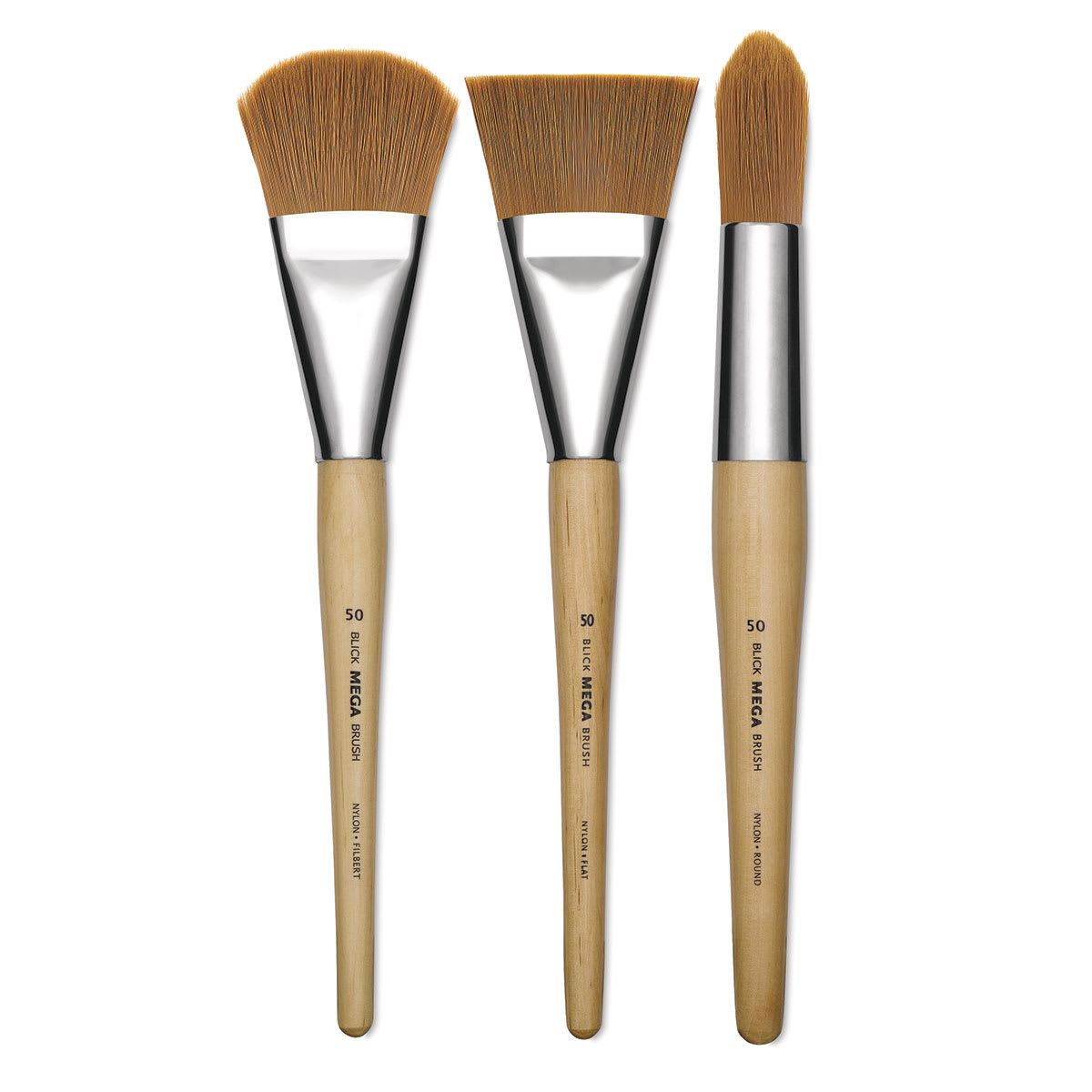 Blick Mega Golden Taklon Brushes - Filbert, Flat and Round brushes