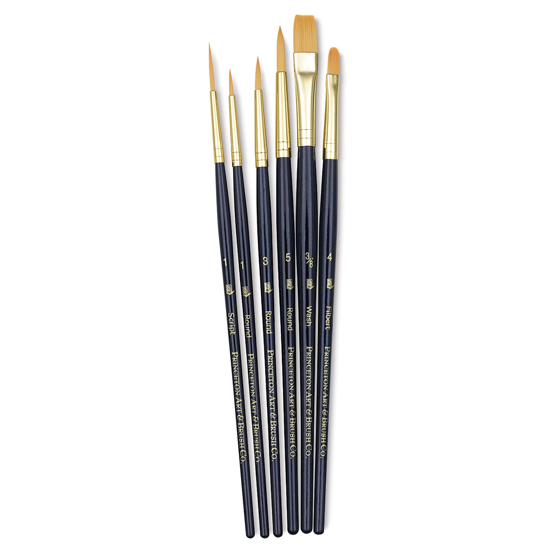 Princeton Real Value Brush Set - 9132, Golden Taklon, Short Handle, Set of 6