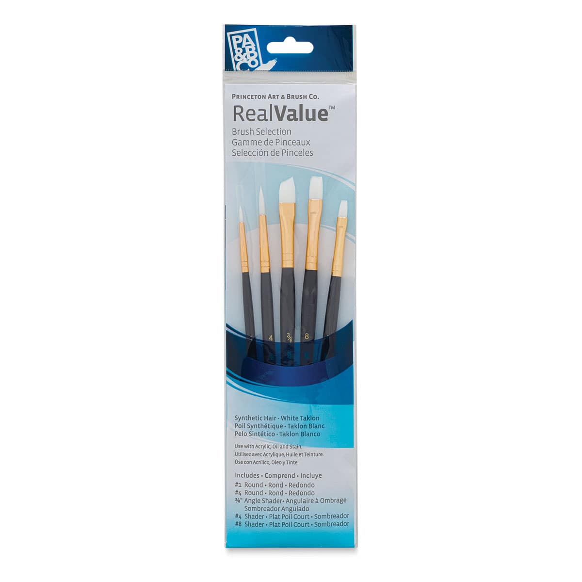 Princeton Real Value Brush Set - 9136, White Taklon, Short Handle, Set of 5 front of package