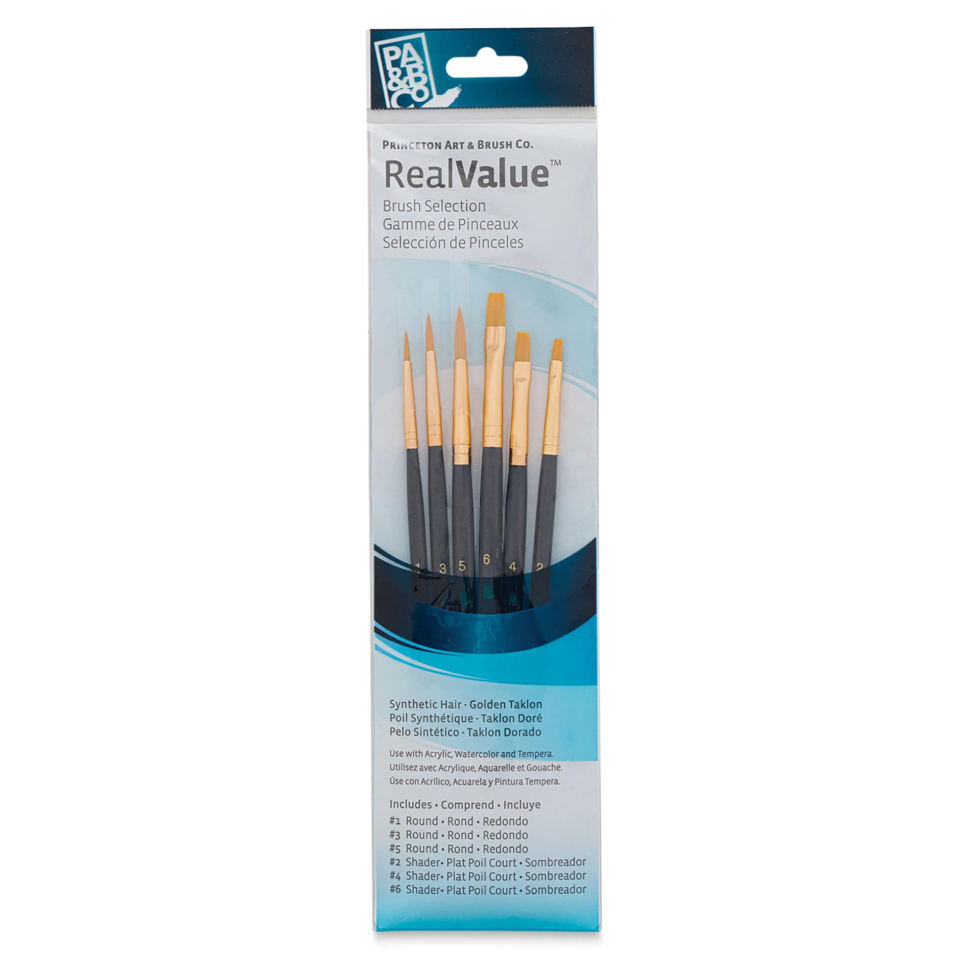 Princeton Real Value Brush Set - 9137, Golden Taklon, Short Handle, Set of 6