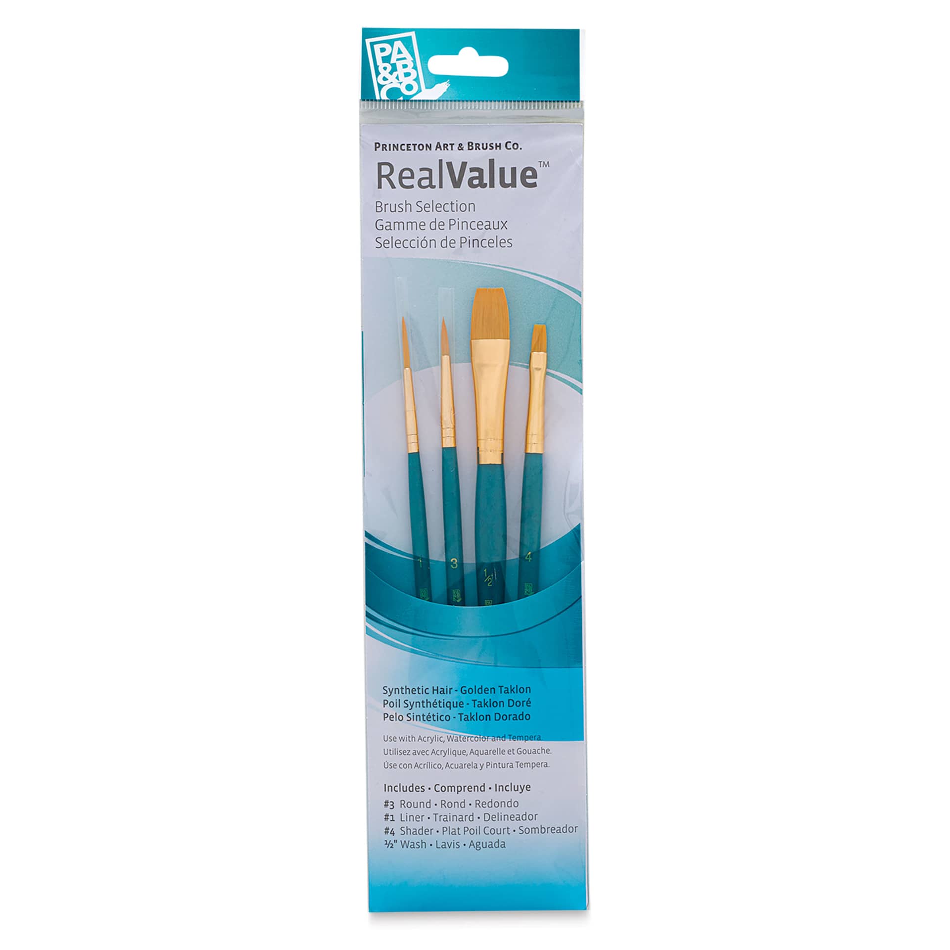 Princeton Real Value Brush Set - 9172, Golden Taklon, Short Handle, Set of 4 Princeton Real Value Brush Set - 9172, Golden Taklon, Short Handle, Set of 4
