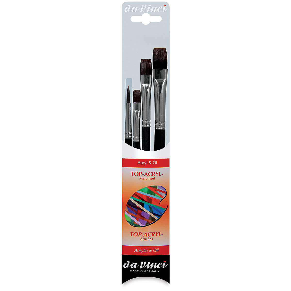 Da Vinci Top Acryl Synthetic Brushes- Front of package of Set of 4 Short Handle Brushes shown