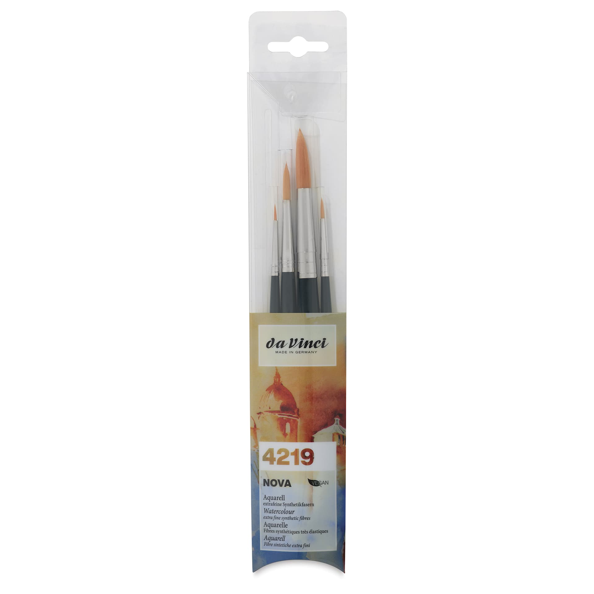 Da Vinci Nova Synthetic Brushes - Set 4219, Round, Short Handle, Set of 4, front of the packaging