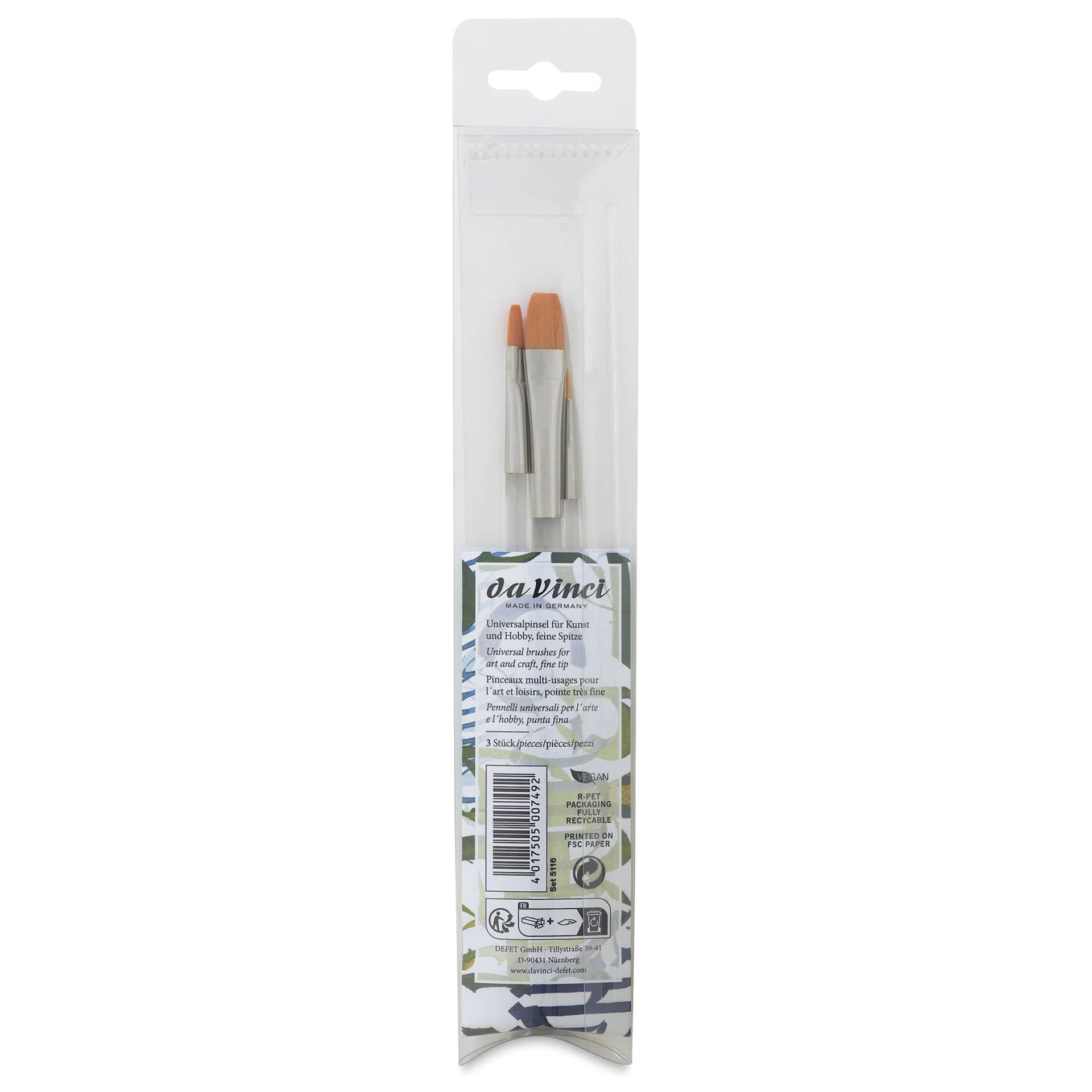Da Vinci Nova Synthetic Brushes - Calligraphy Set, Short Handle, Set of 3, back fo the packaging