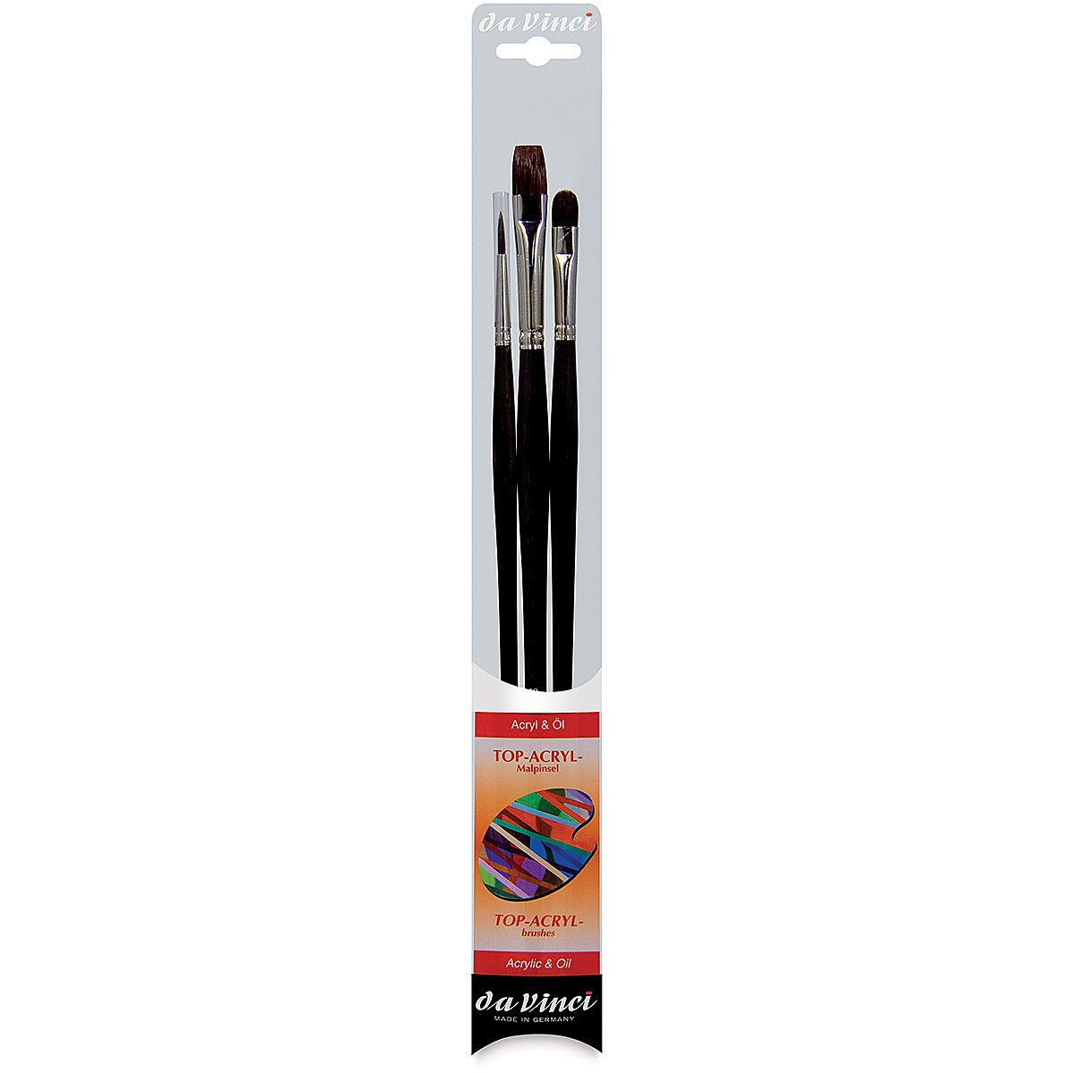 Da Vinci Artist Brush Set - Top Acryl Long Handle, Set of 3, front of packaging