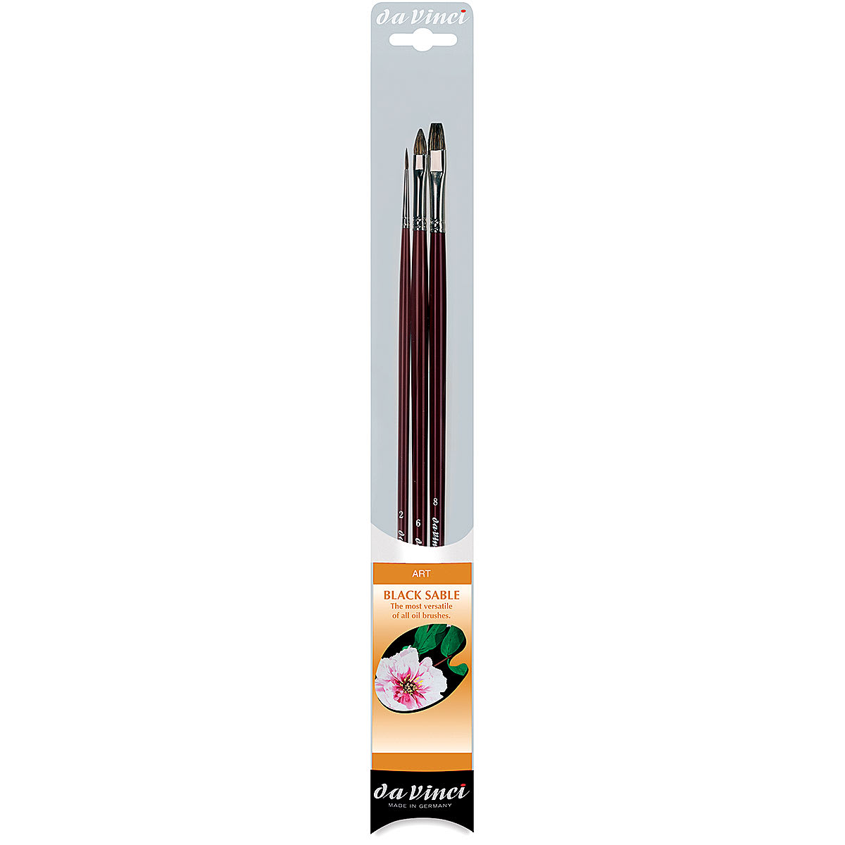 Da Vinci Black Sable Brushes - Set of 3 shown upright in package
