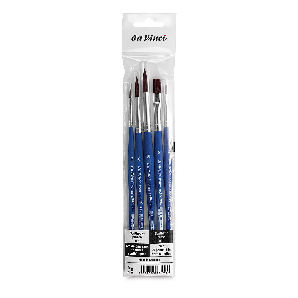 Da Vinci Forte Basic Synthetic Brushes - Assorted, Short Handler, Set of 5, in packaging