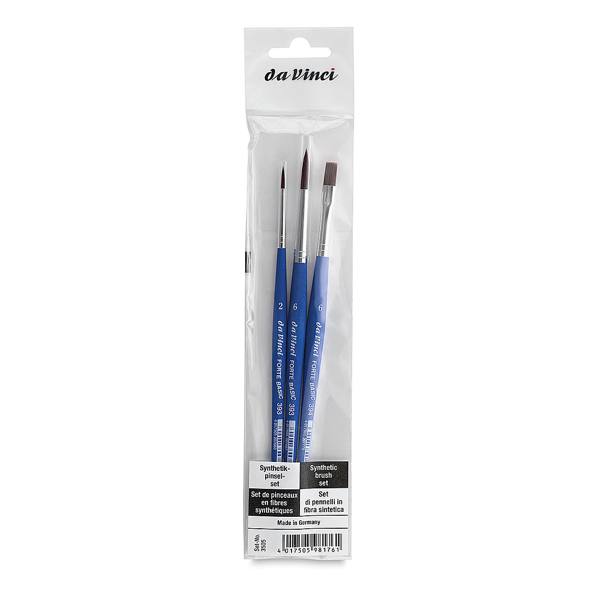 Da Vinci Forte Basic Synthetic Brushes - Assorted, Short Handler, Set of 3, in packaging