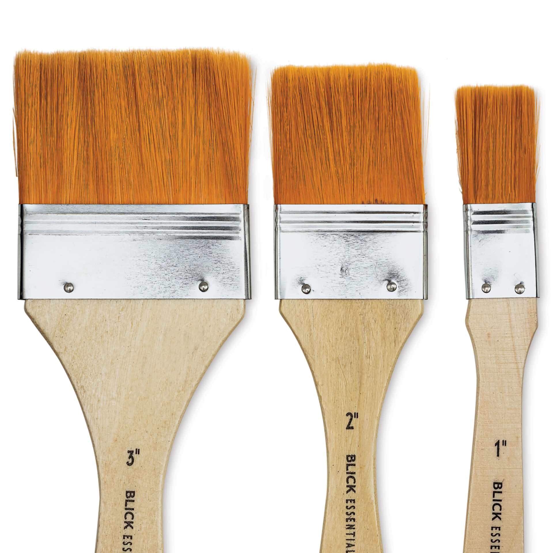 Blick Essentials Value Brush Set - Utility Brushes, Brown Nylon, Set of 3, close up
