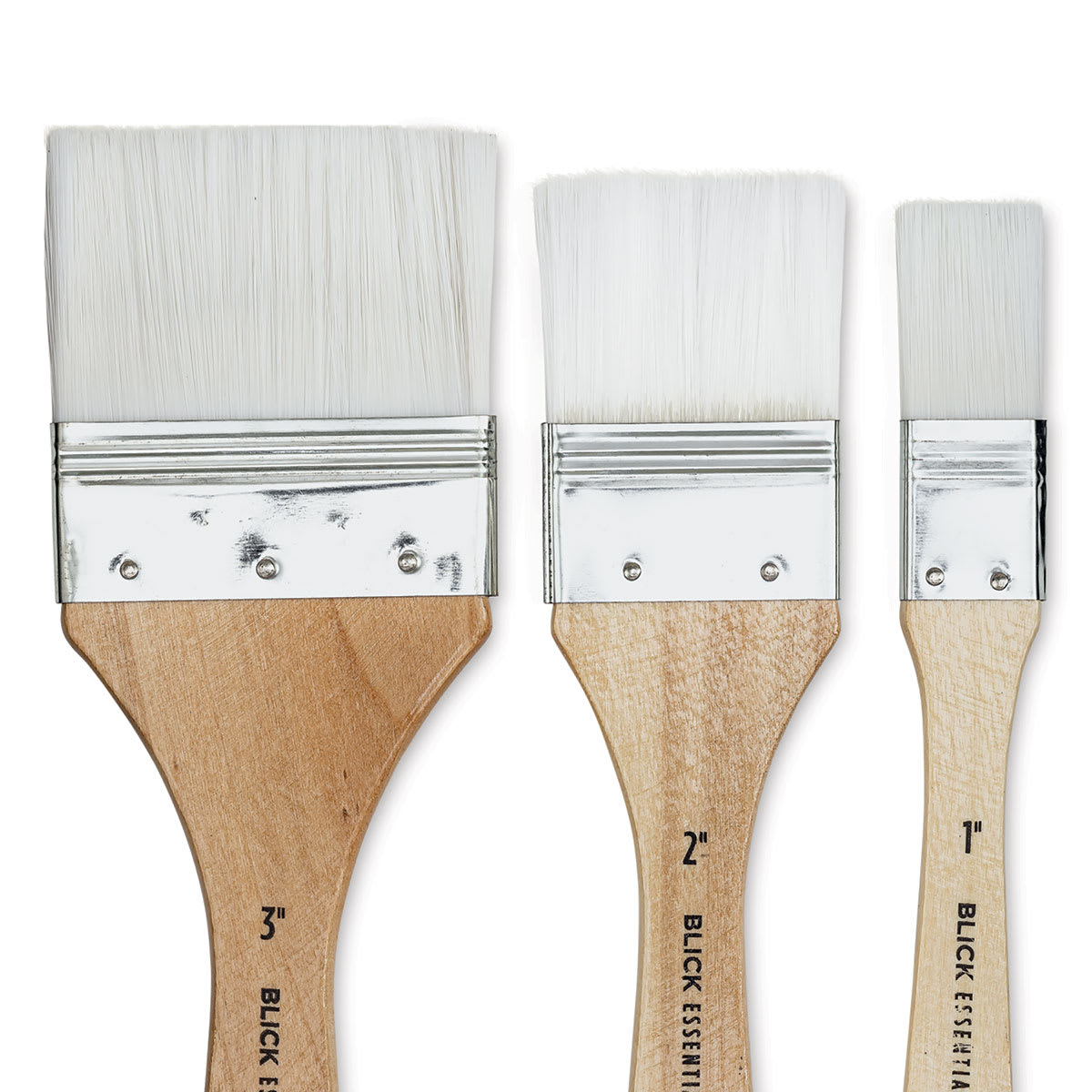 Blick Essentials Value Brush Set - Utility Brushes, White Nylon, Set of 3 (close-up of brushes)