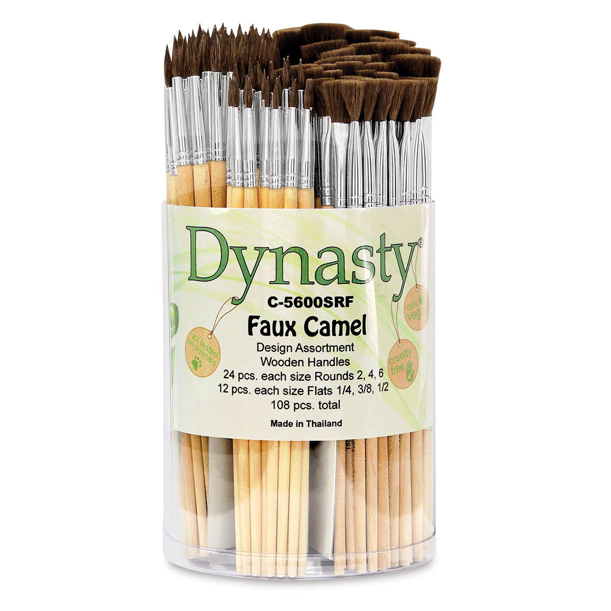 Dynasty Faux Camel Watercolor Canister - Front view of 108 pc Flat and Round Brush canister