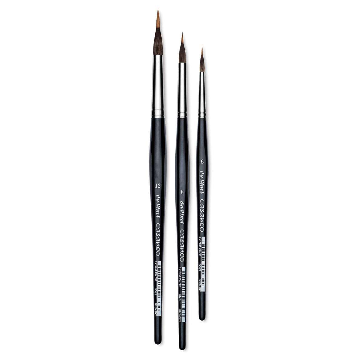 Da Vinci Casaneo Synthetic Squirrel Watercolor Brushes - Inlaid Long Liners shown upright Da Vinci Casaneo Synthetic Squirrel Watercolor Brushes - Inlaid Long Liners shown upright