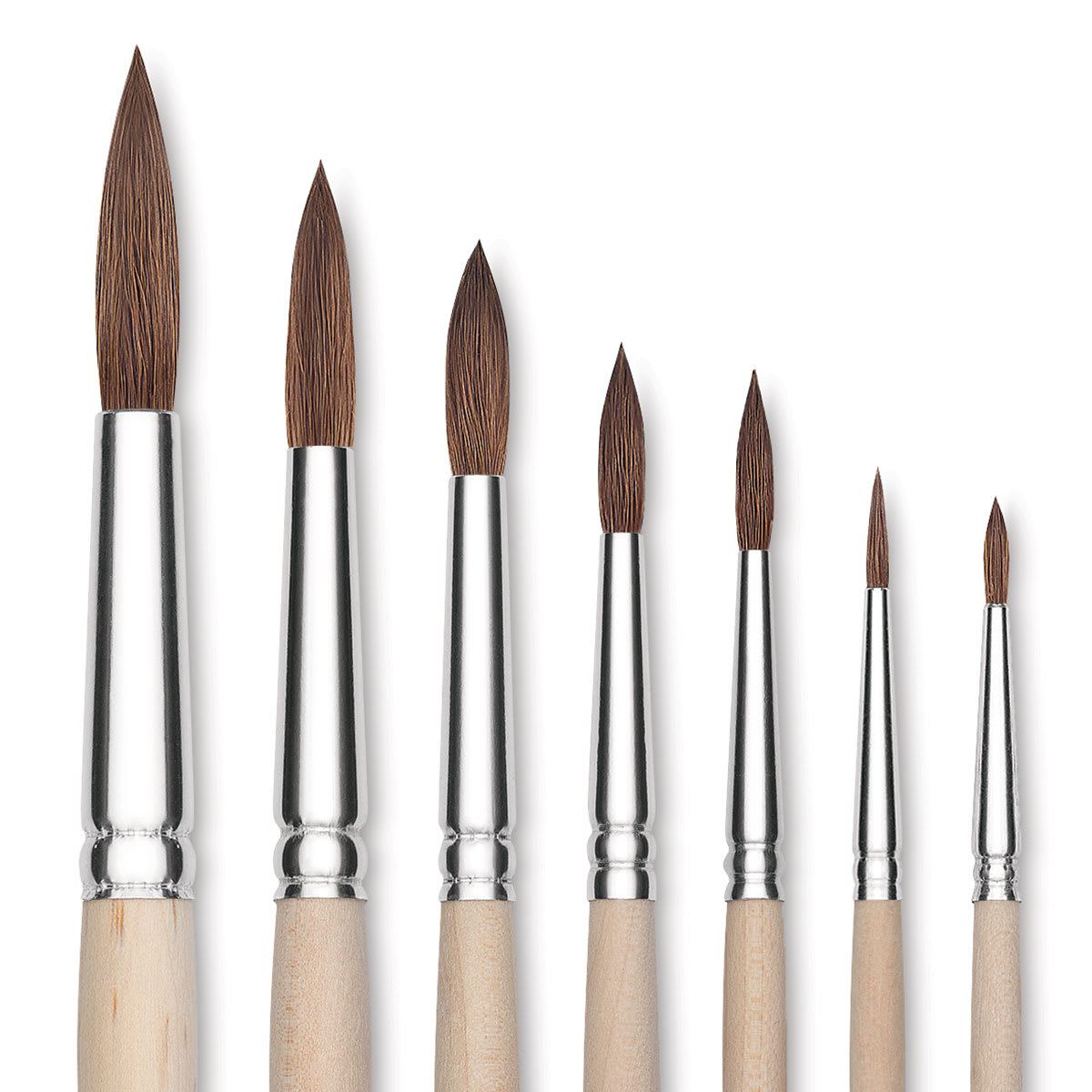 Faux Camel Watercolor Brushes - Closeup of several Round brushes