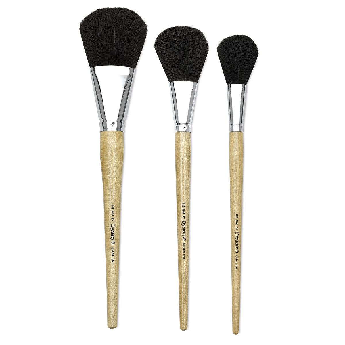 Dynasty Red-Letter Encaustic Brushes - Three Camel Hair Super Mop Brushes upright