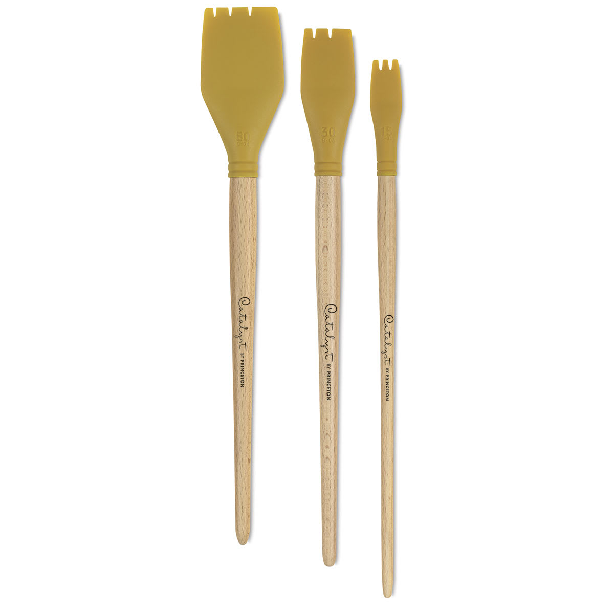 Princeton Catalyst Blades - 3 sizes of Shape 4 Blades shown upright