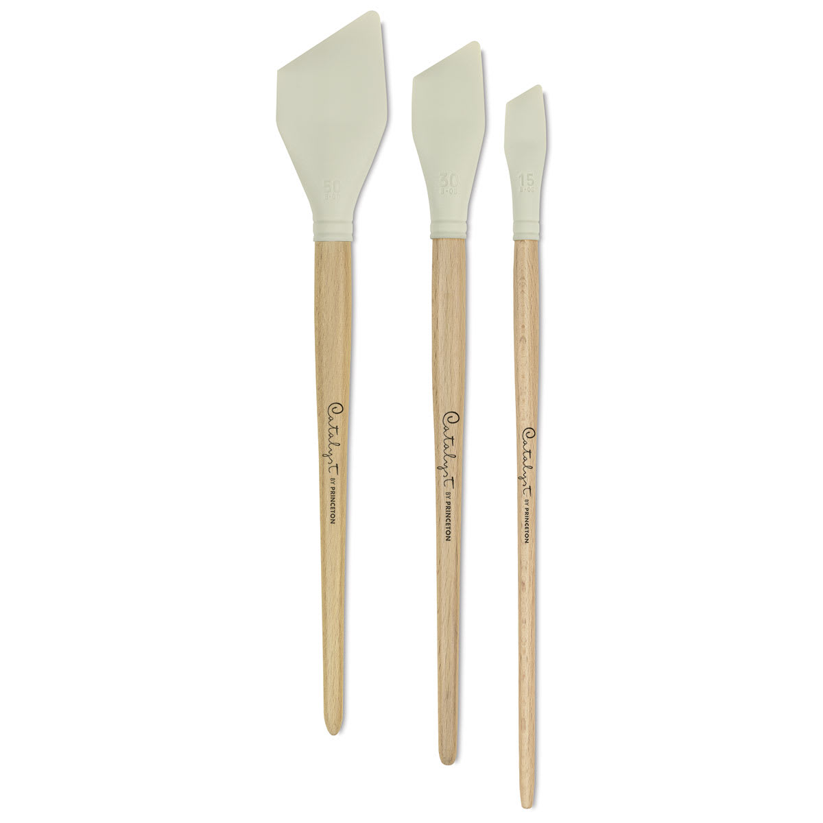 Princeton Catalyst Blades - 3 sizes of Shape 6 Blades shown upright